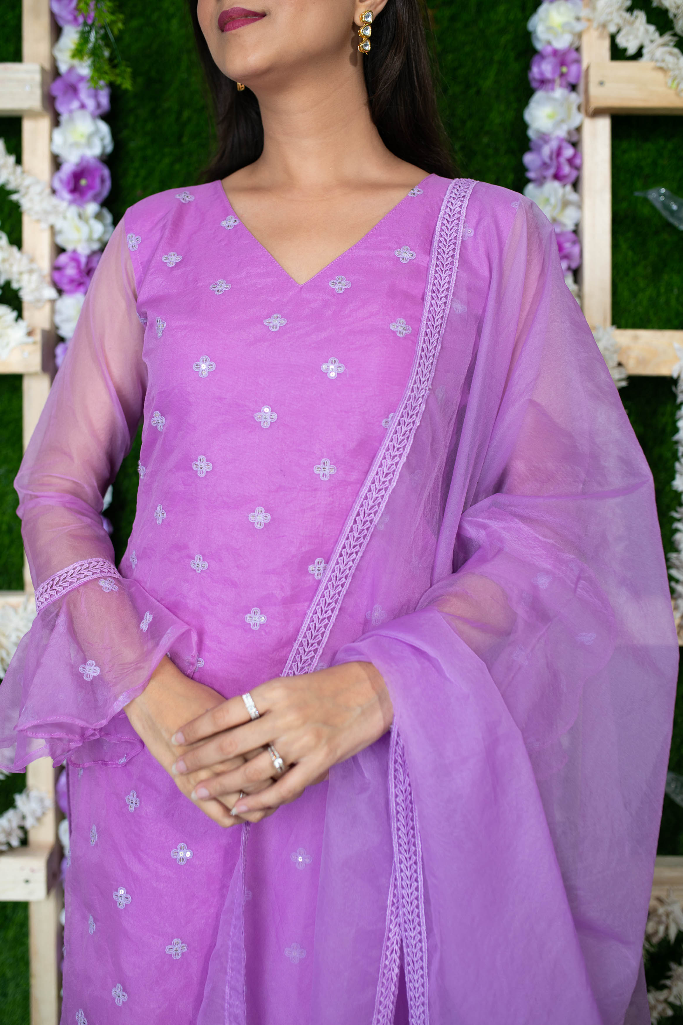 Lavender Organza Kurta Set