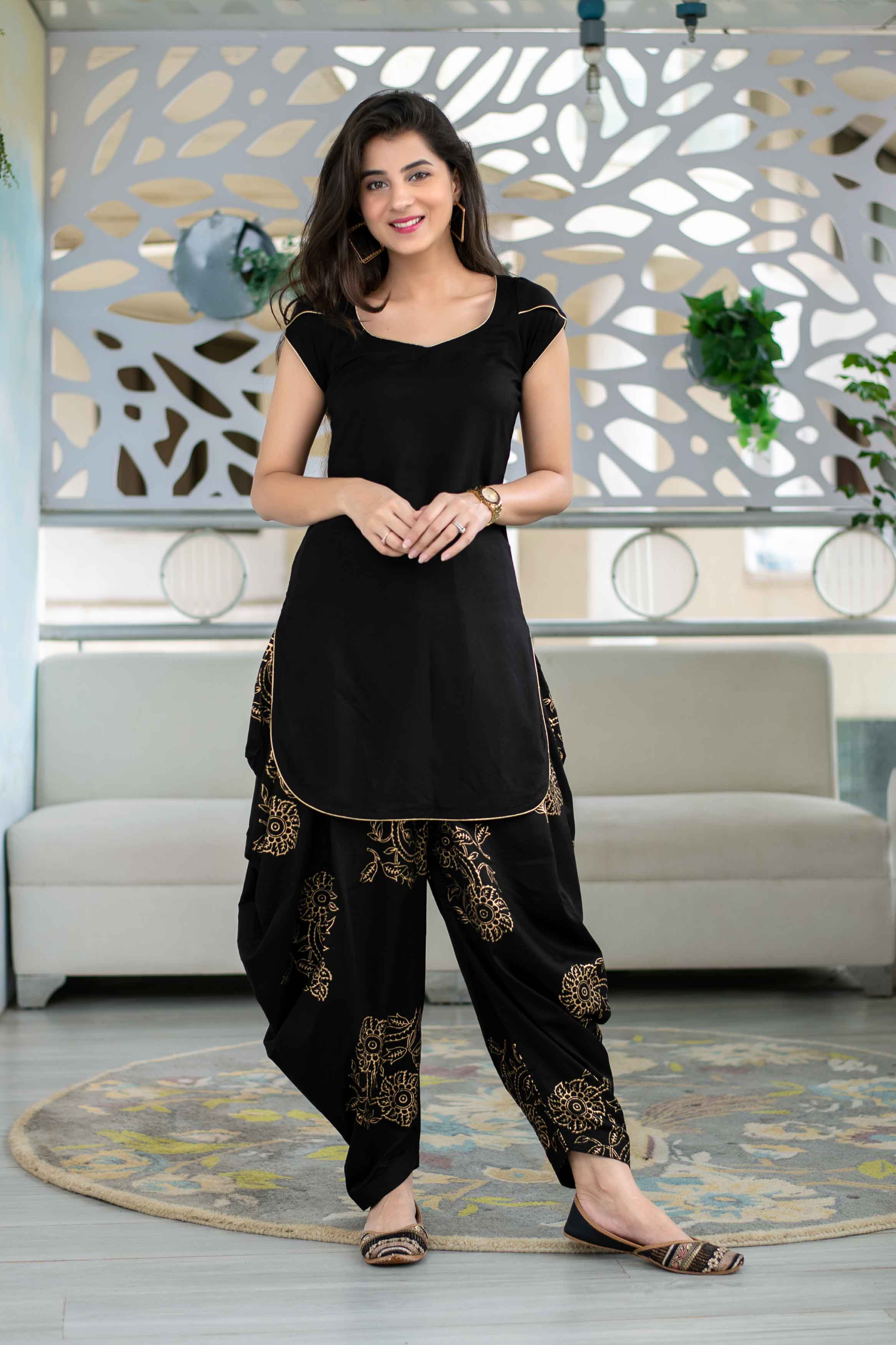 Black Patiala With Block Print