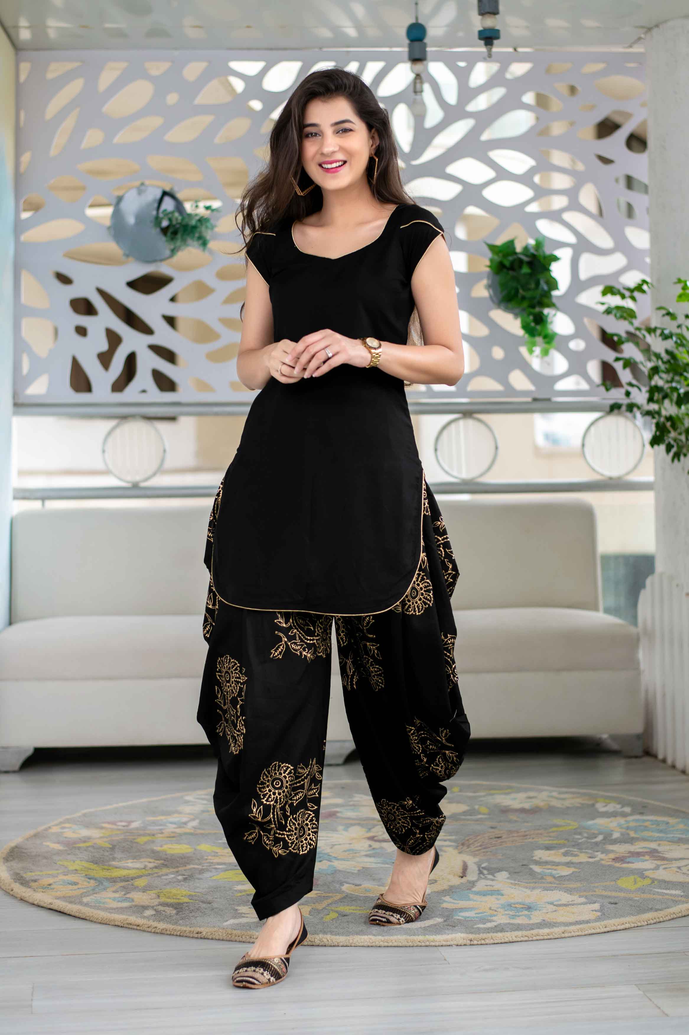 Black Patiala With Block Print