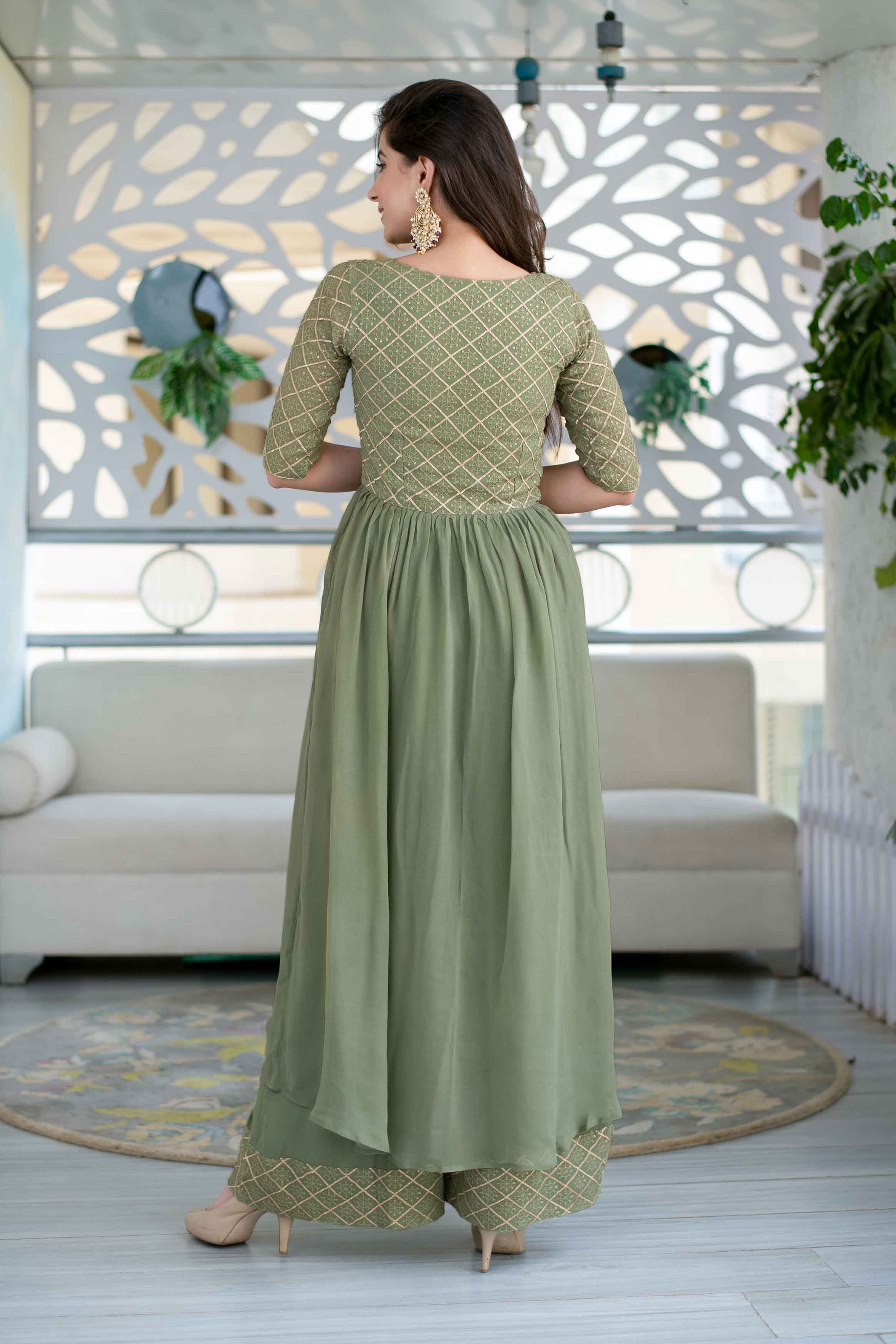 Olive Criss- Cross Indo Western Dress.