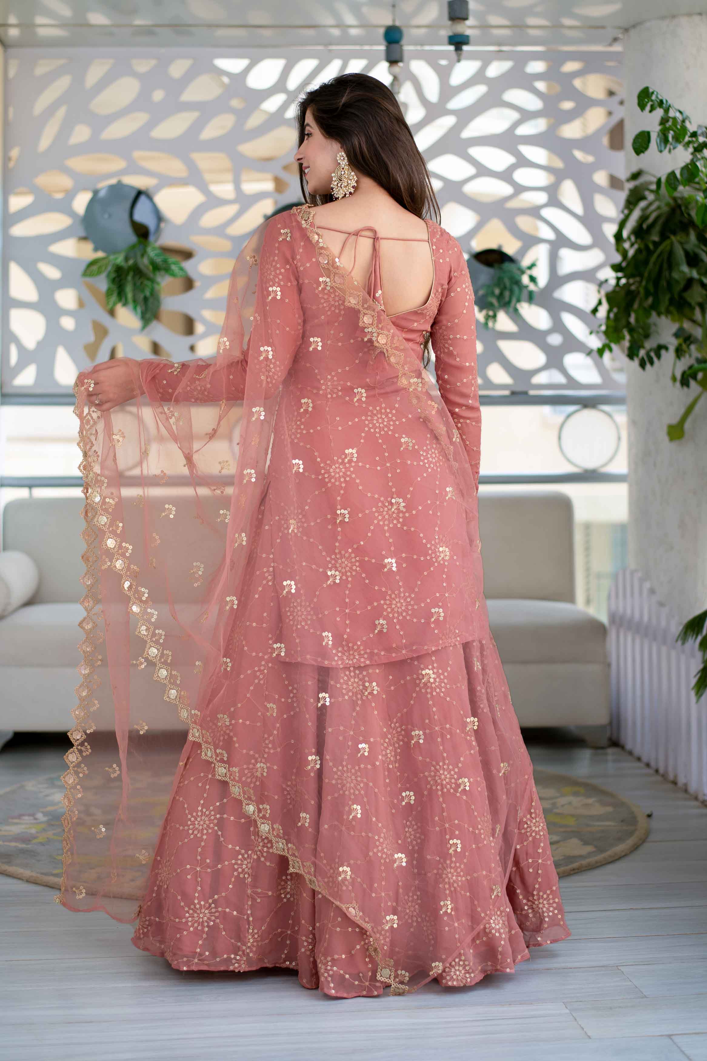 Mauve Long Kurta With Lehenga