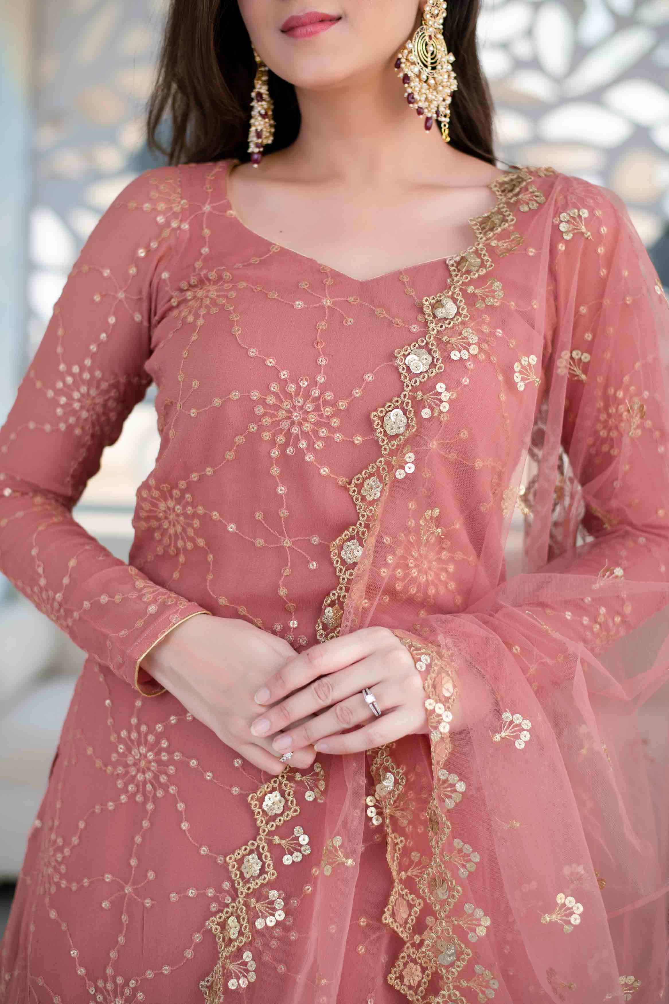 Mauve Long Kurta With Lehenga