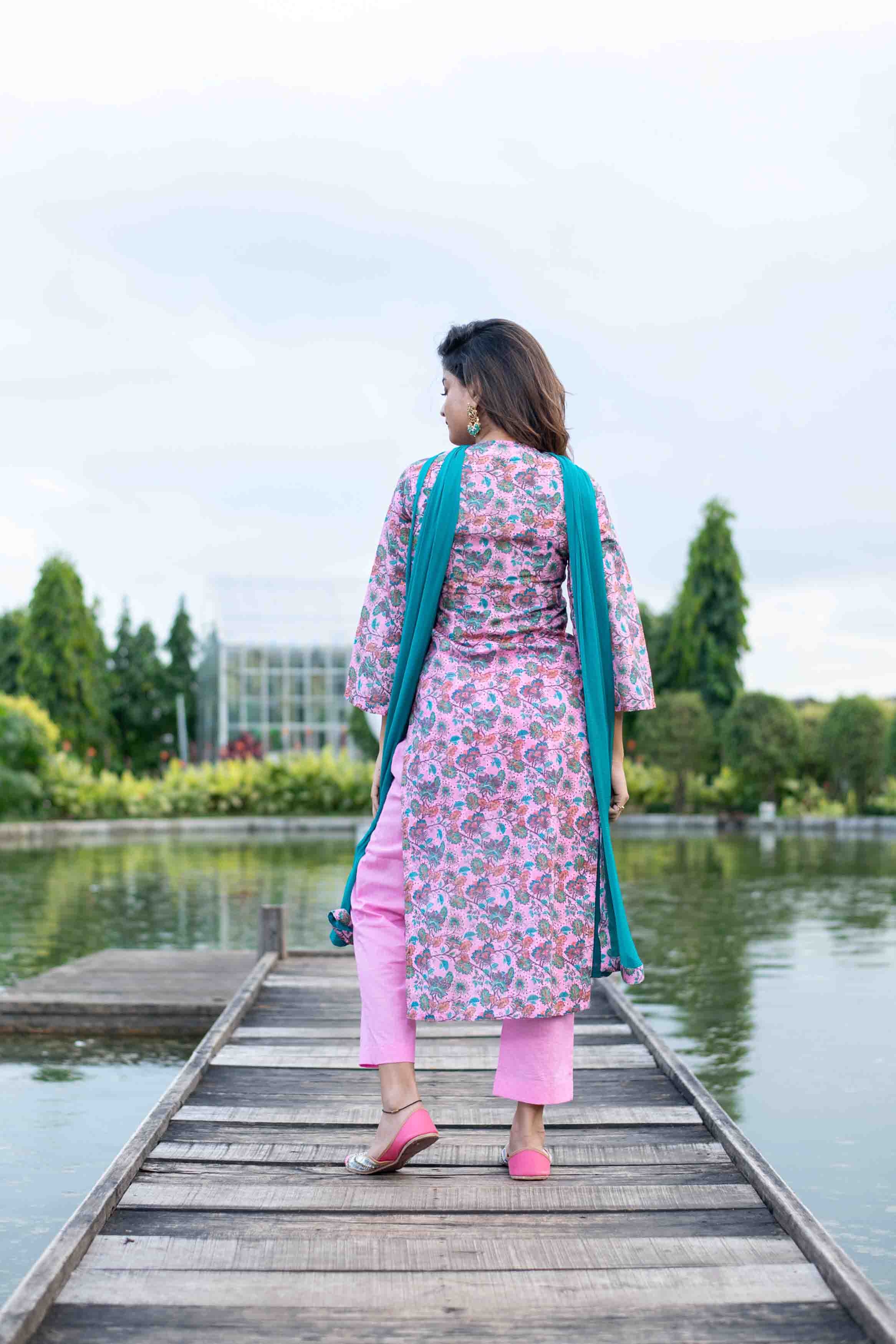 Baby Pink Self Embroidery cotton Kurta Set