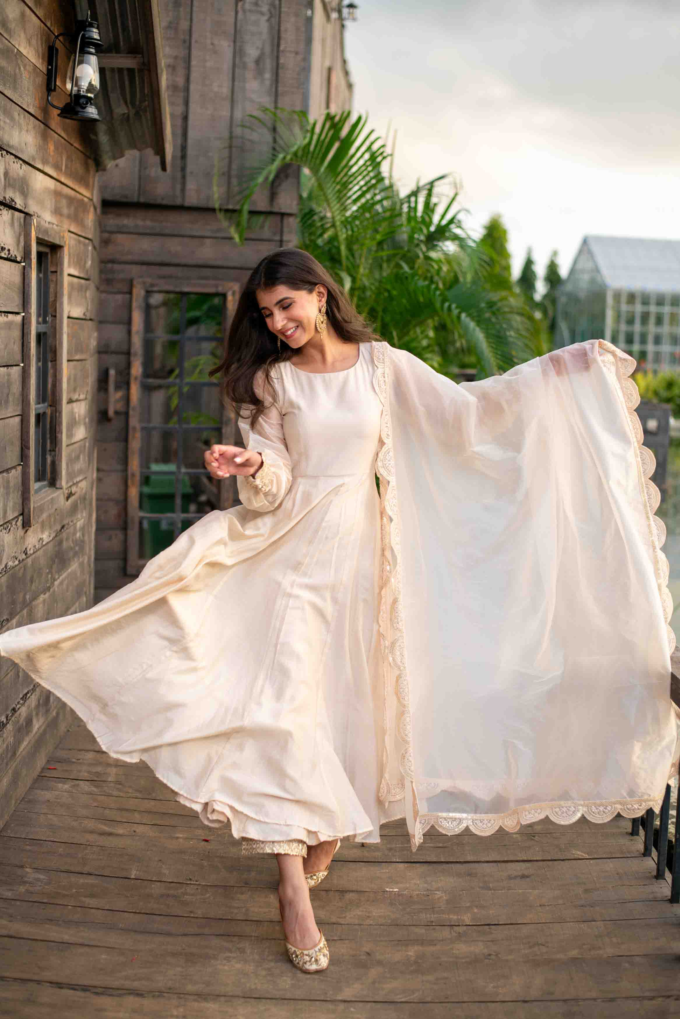 Beige Chanderi Anarkali Set