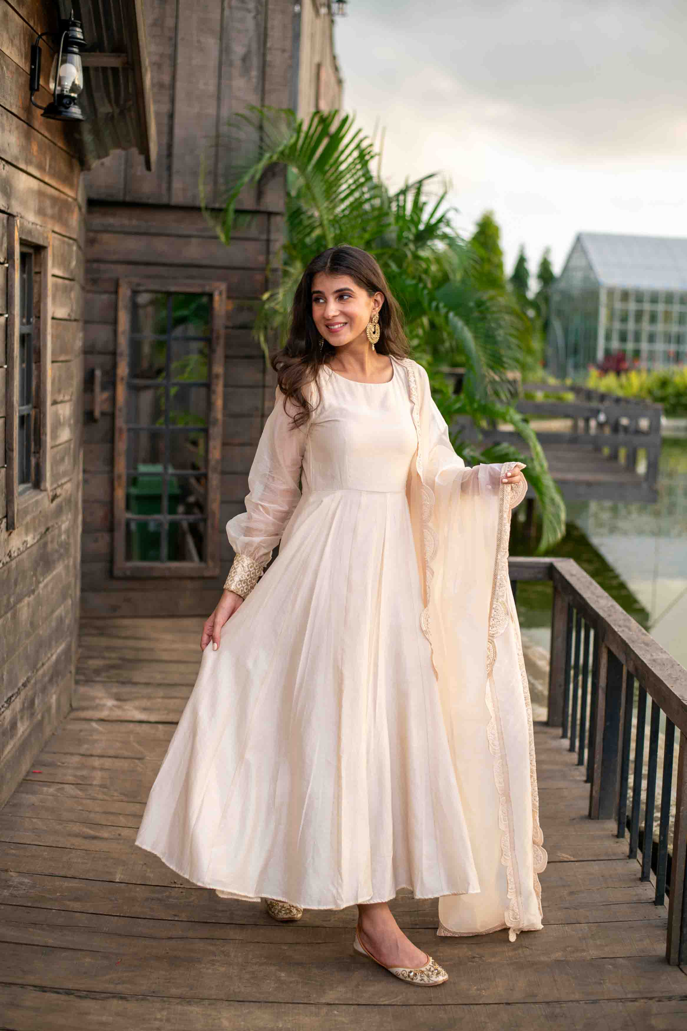 Beige Chanderi Anarkali Set