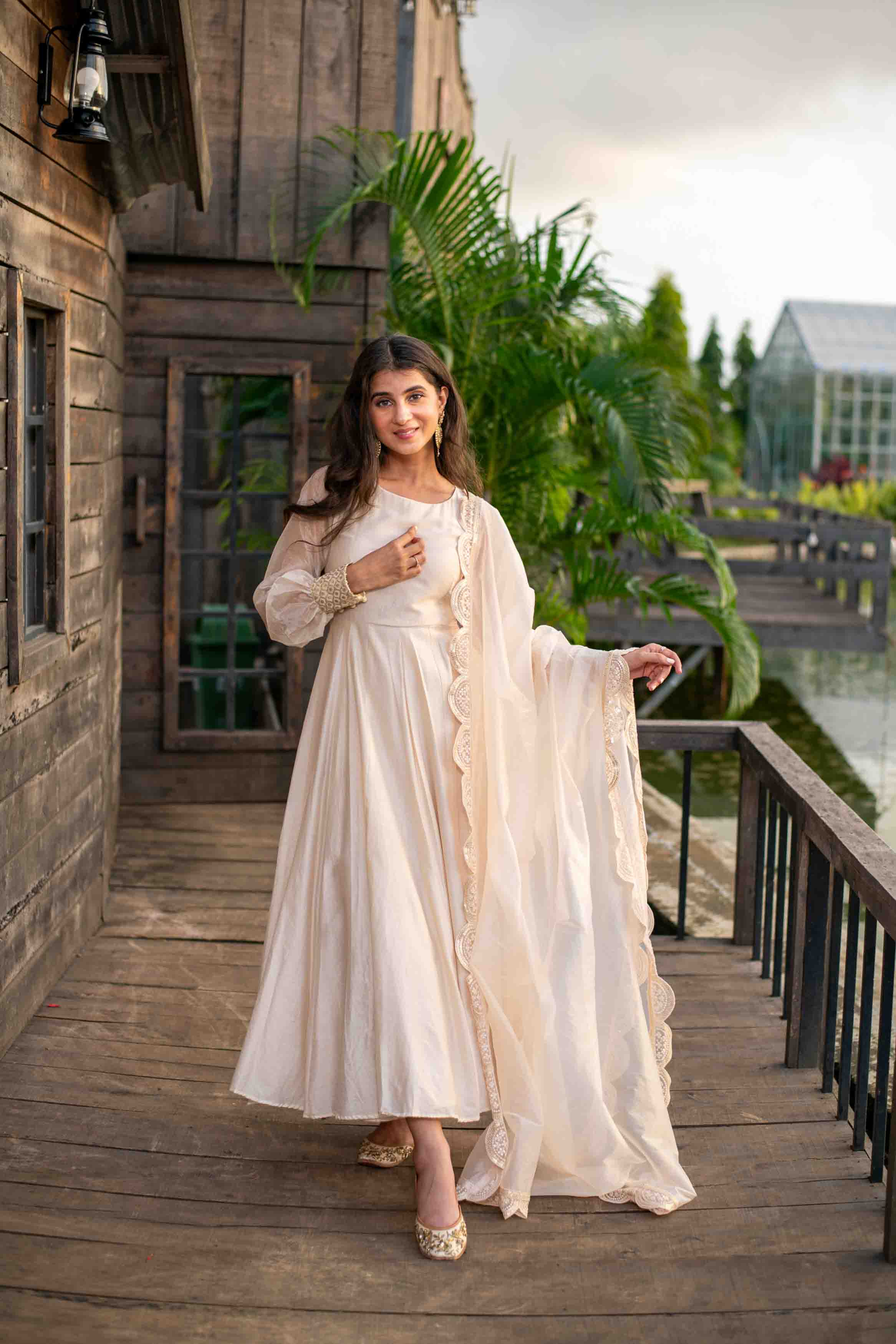 Beige Chanderi Anarkali Set