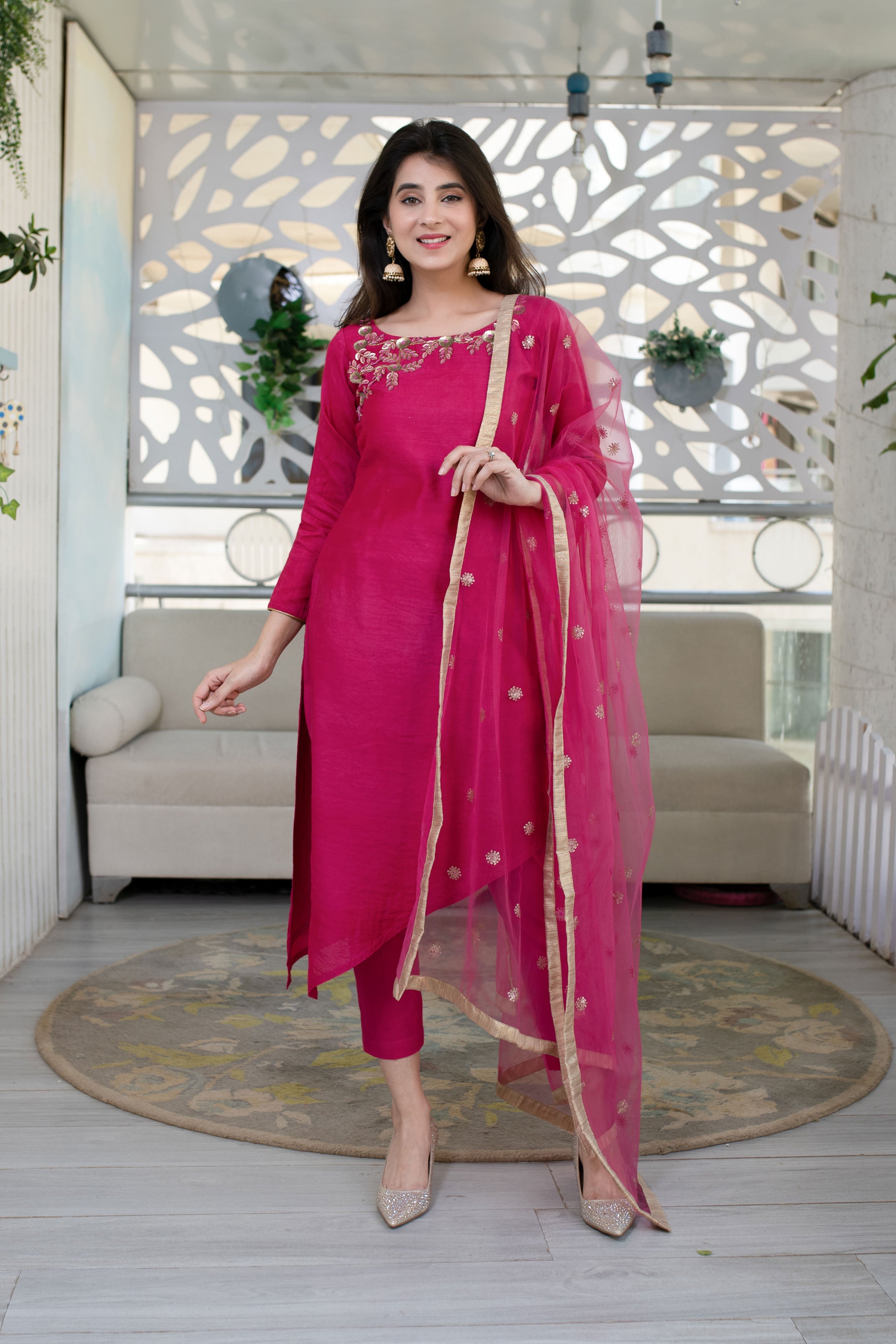 Hand Work Pink Kurta Set