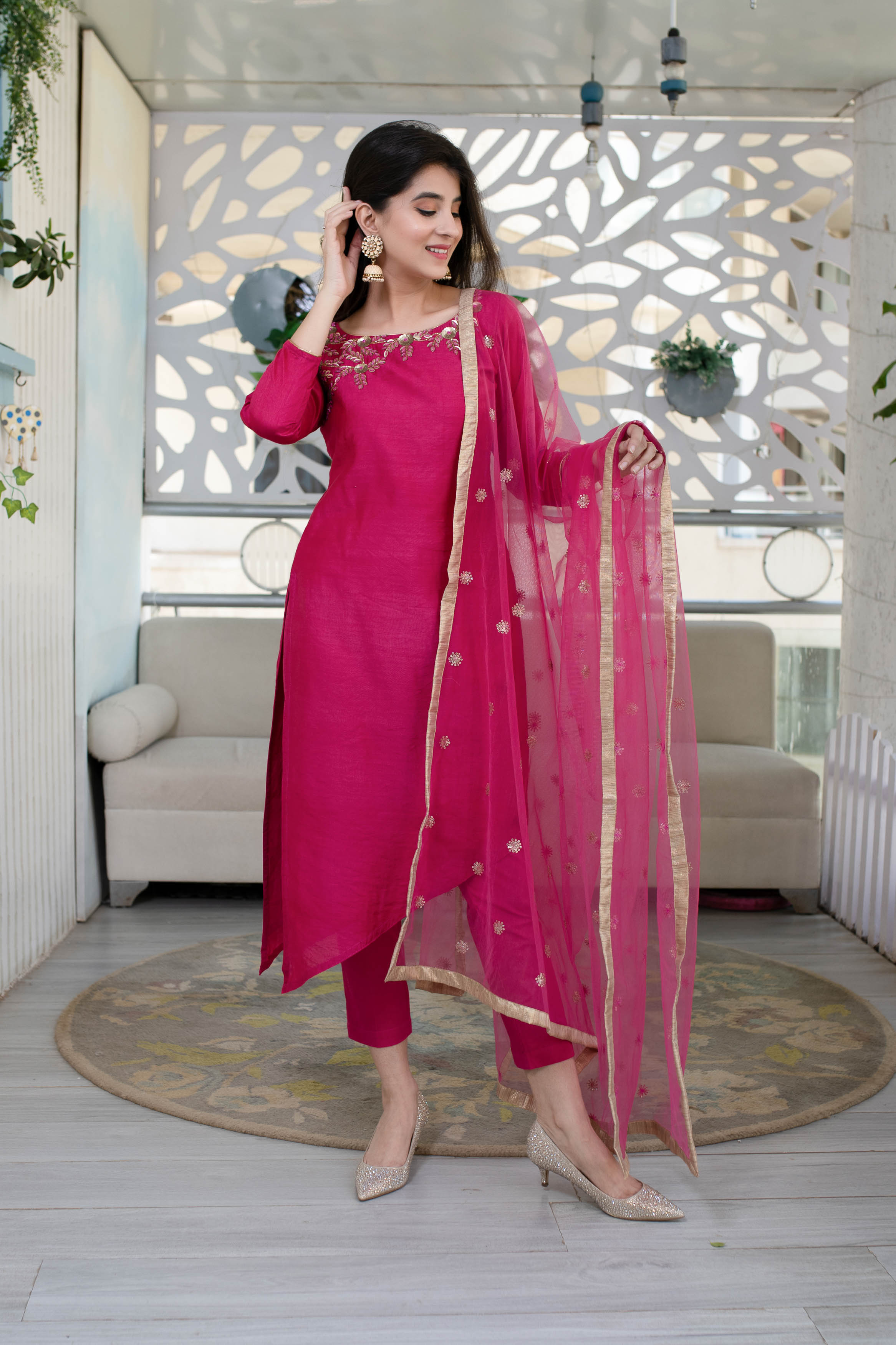 Hand Work Pink Kurta Set