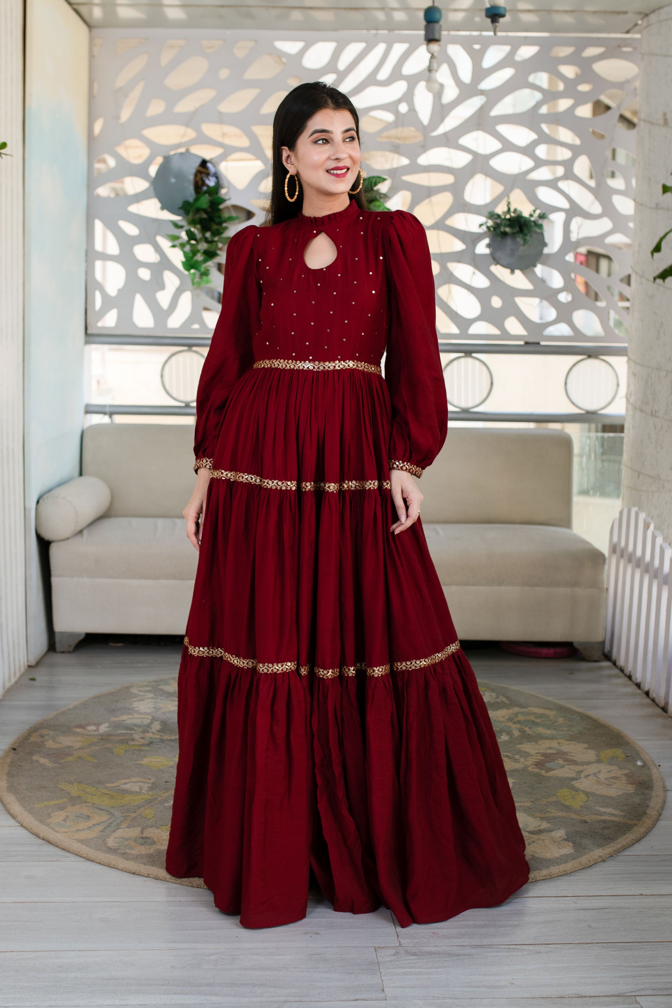 Maroon Hand Work Gown