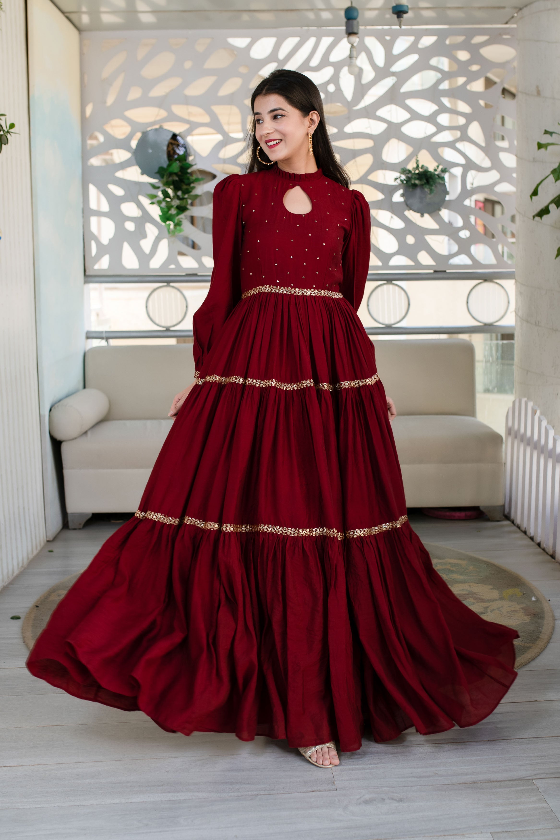 Maroon Hand Work Gown