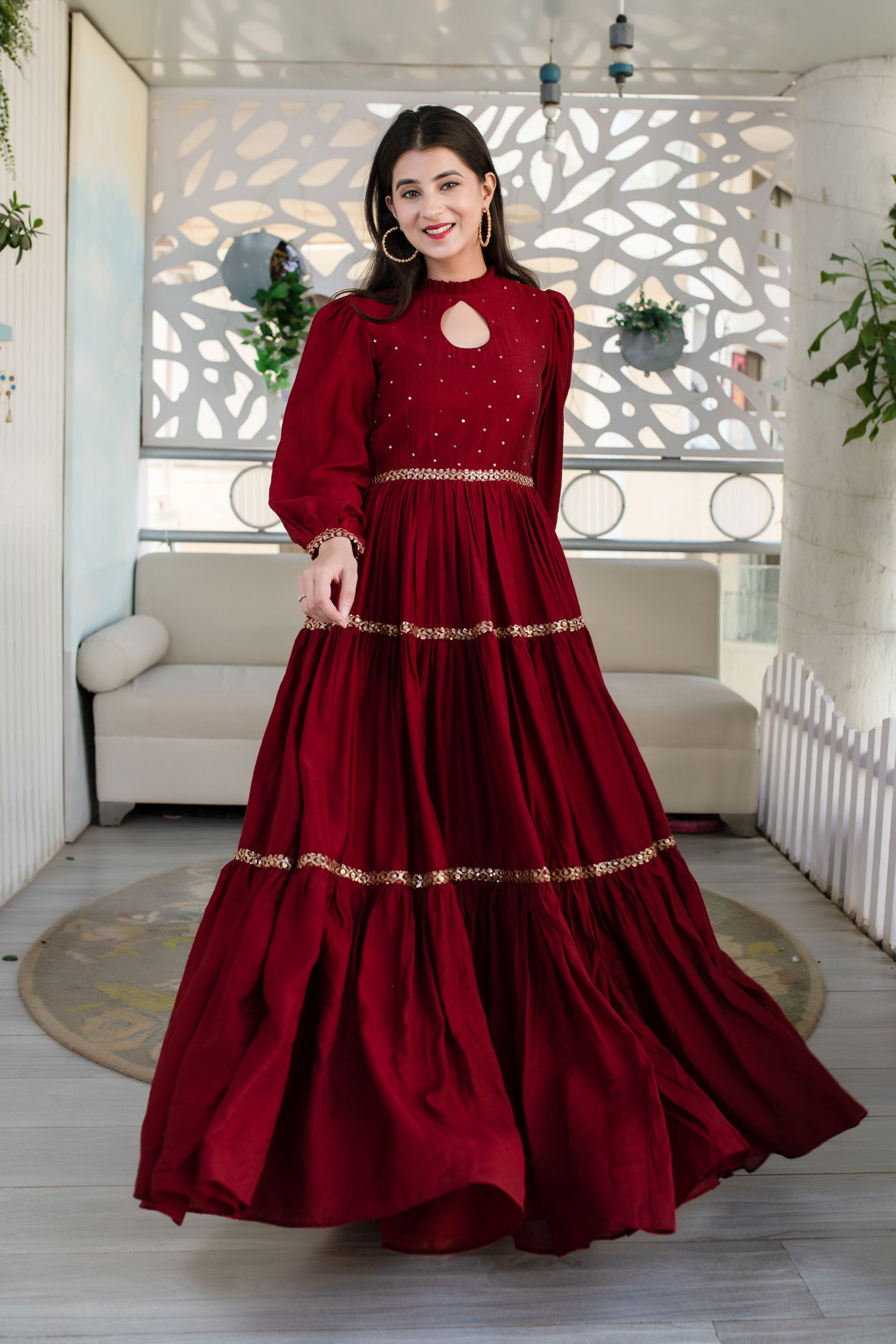 Maroon Hand Work Gown