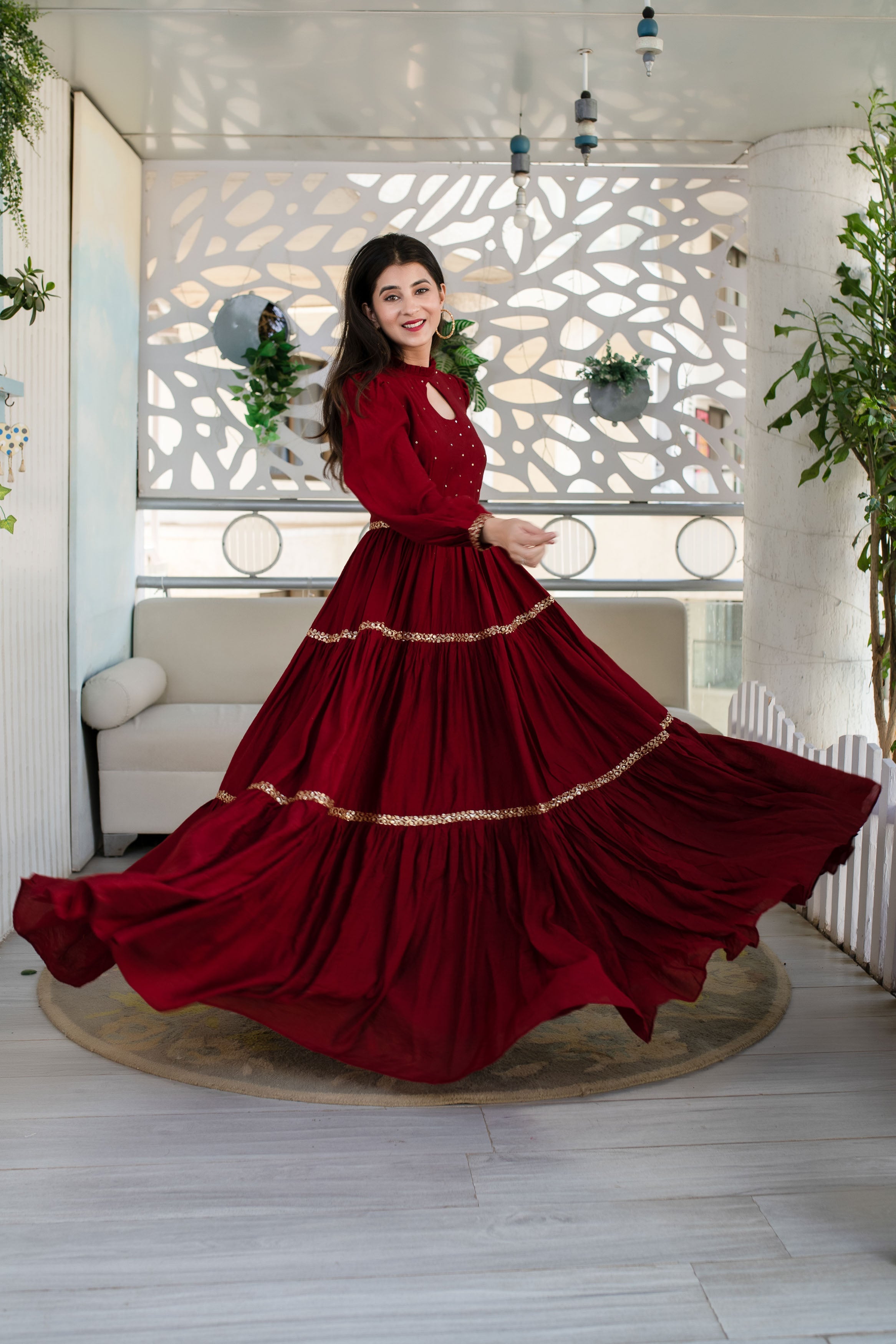 Maroon Hand Work Gown