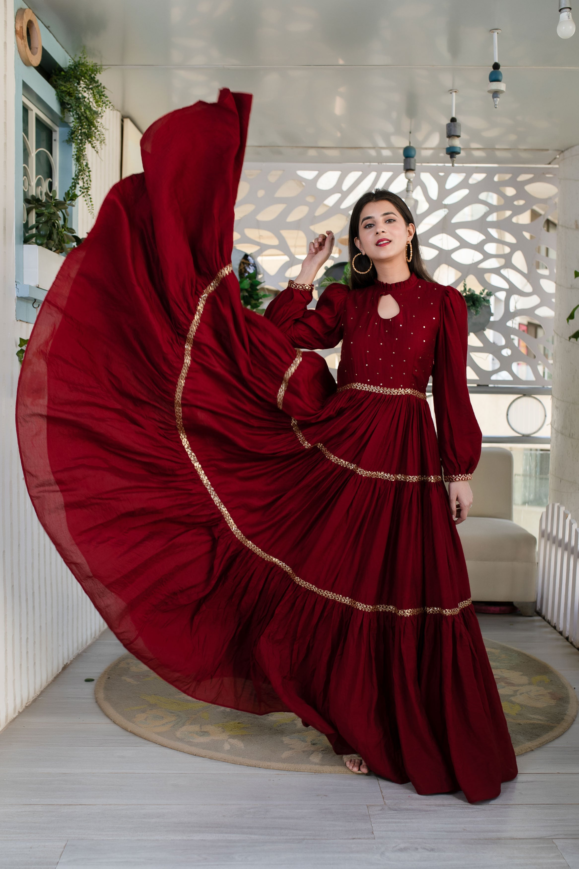 Maroon Hand Work Gown