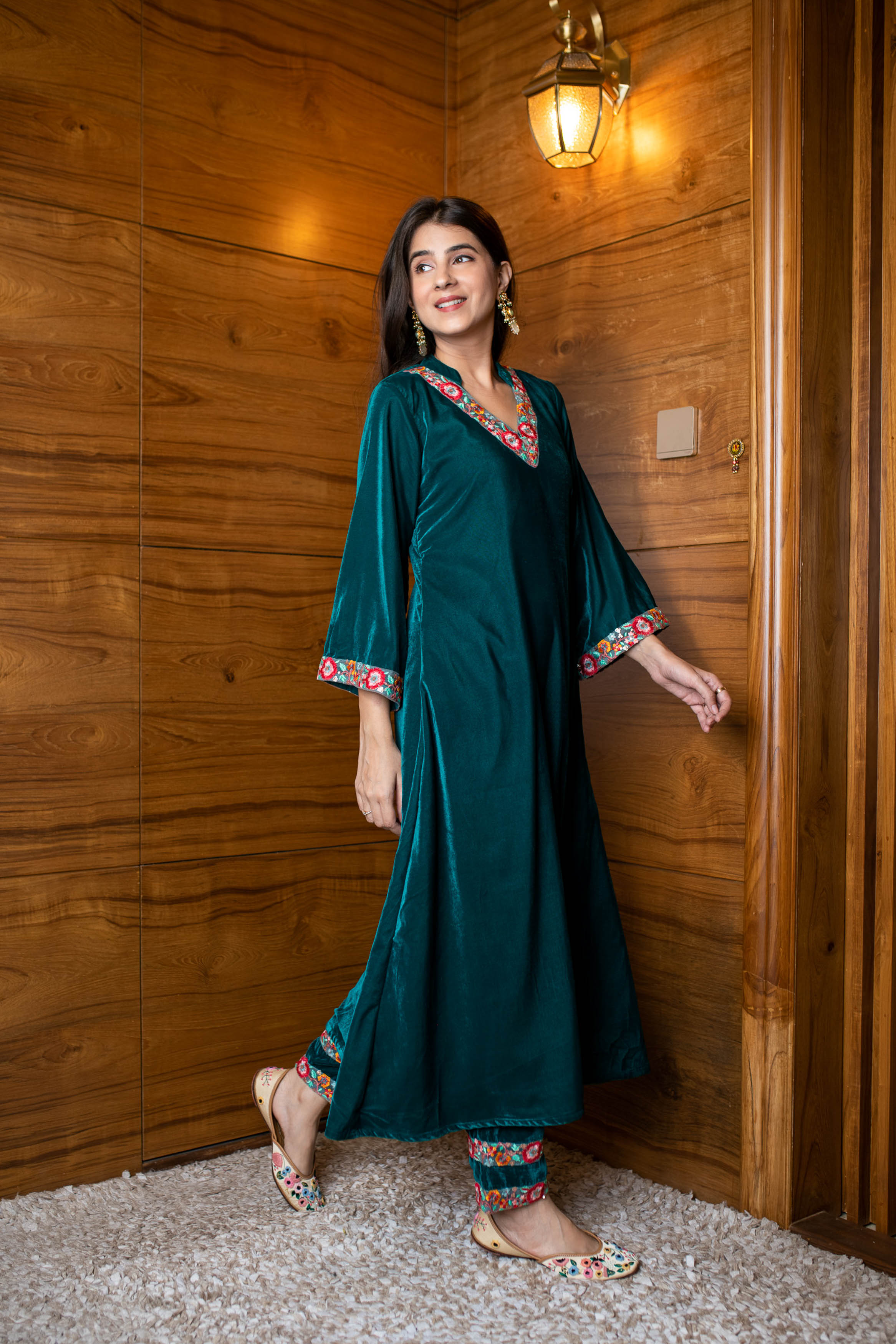 Turquoise Velvet Kurta Set