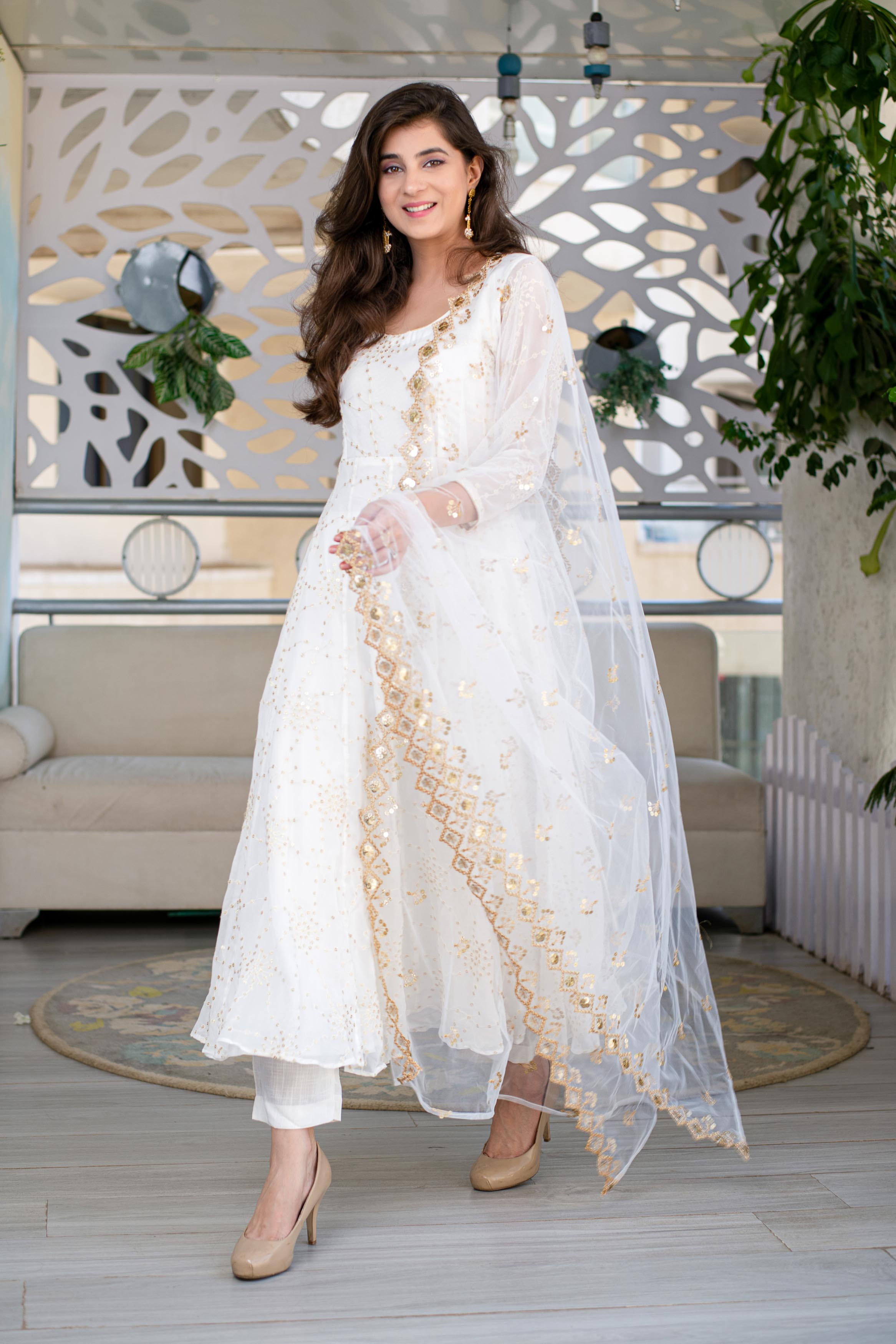 White And Gold Anarkali