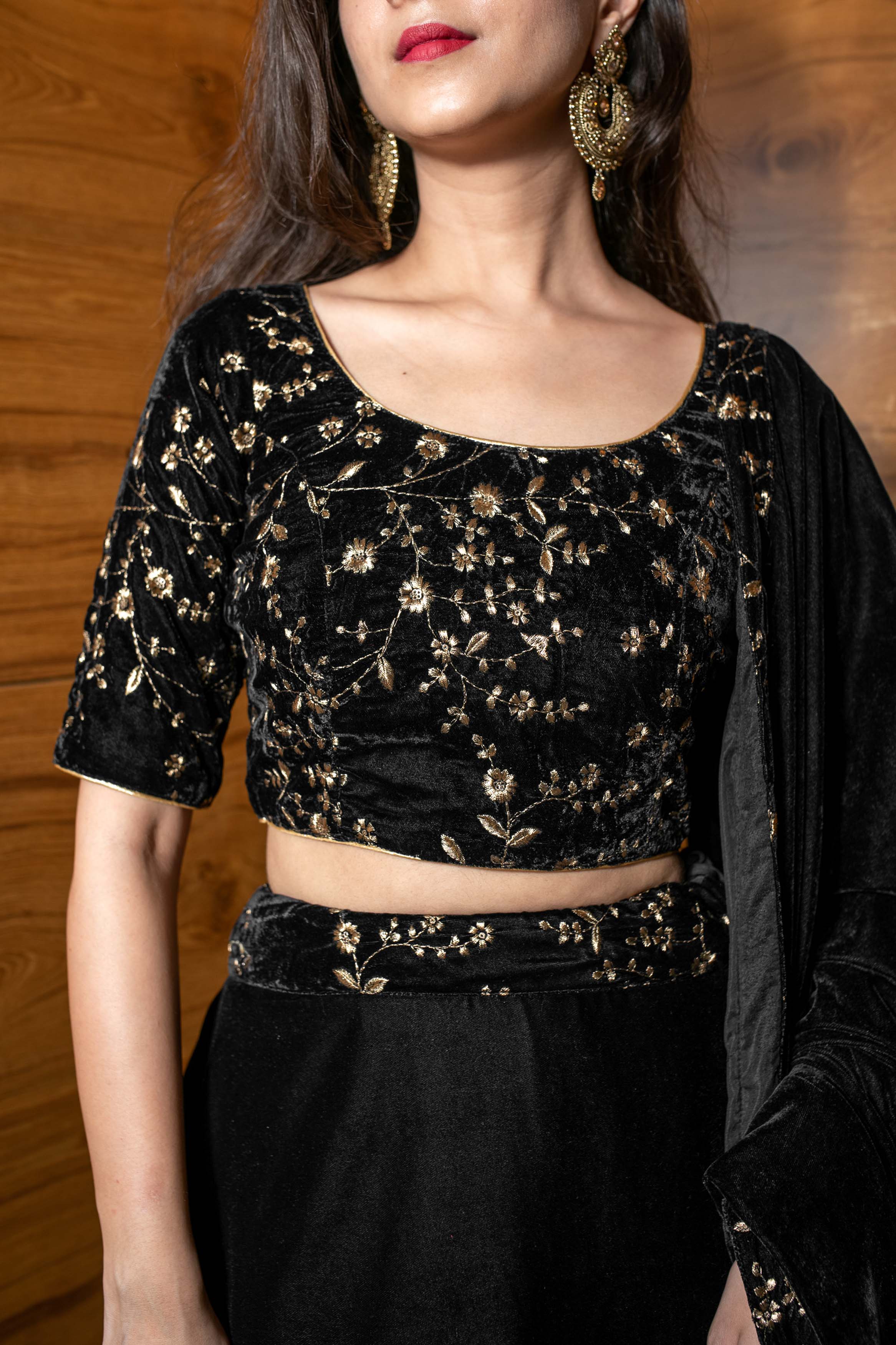 Black Sequin and Zari Work Velvet Lehenga