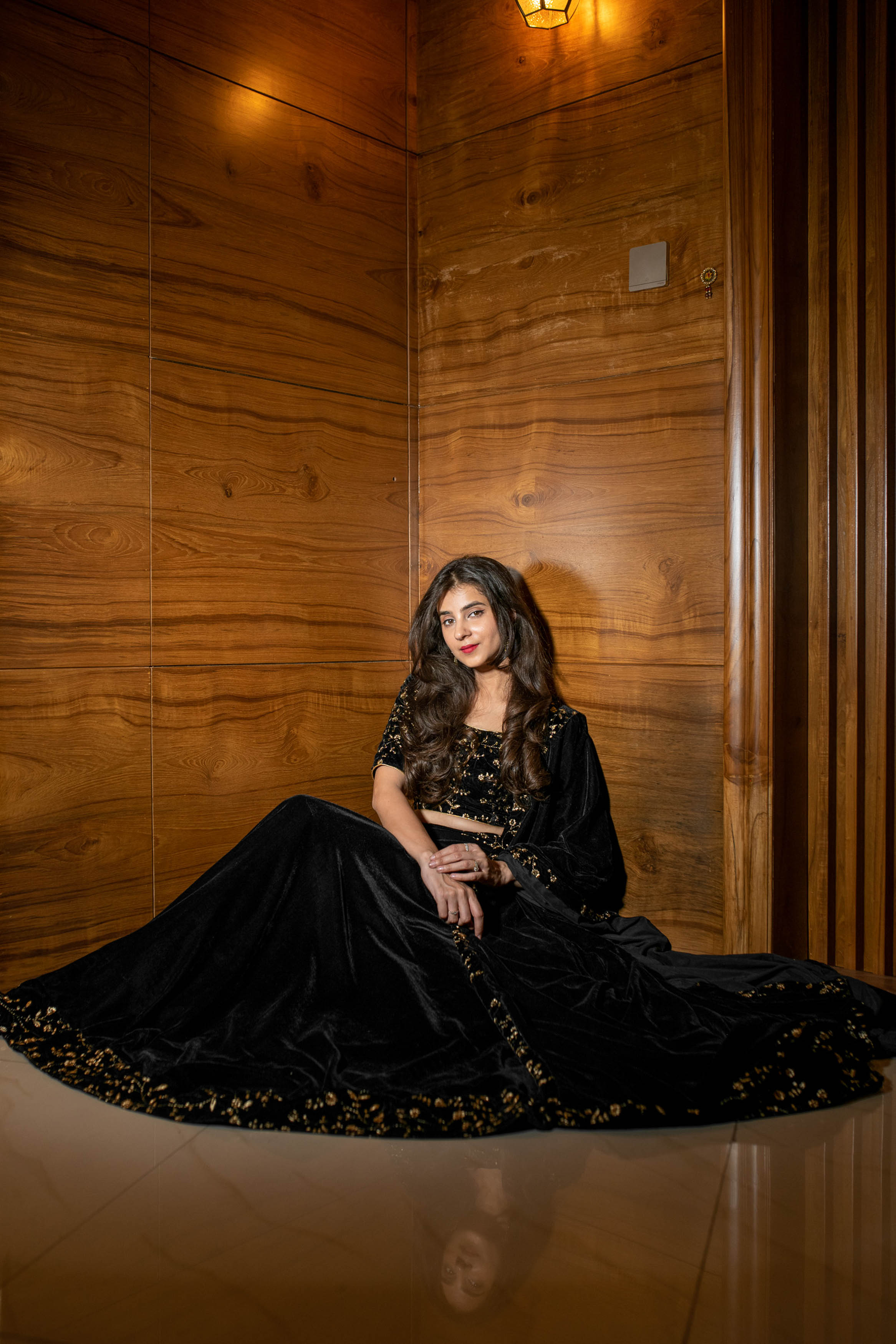 Black Sequin and Zari Work Velvet Lehenga