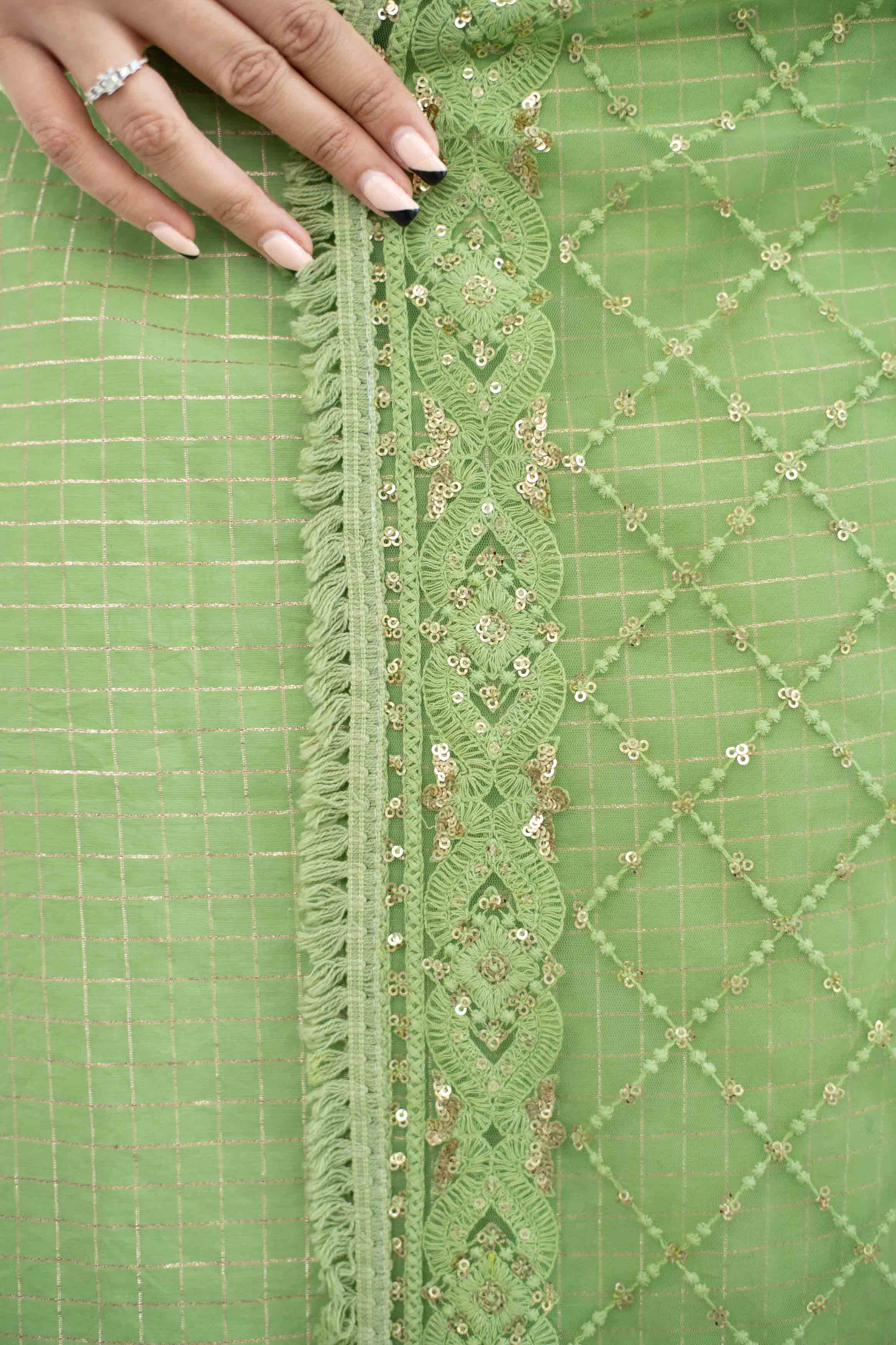 Light Green Chanderi Kurta Suit Set With Heavy Net Dupatta