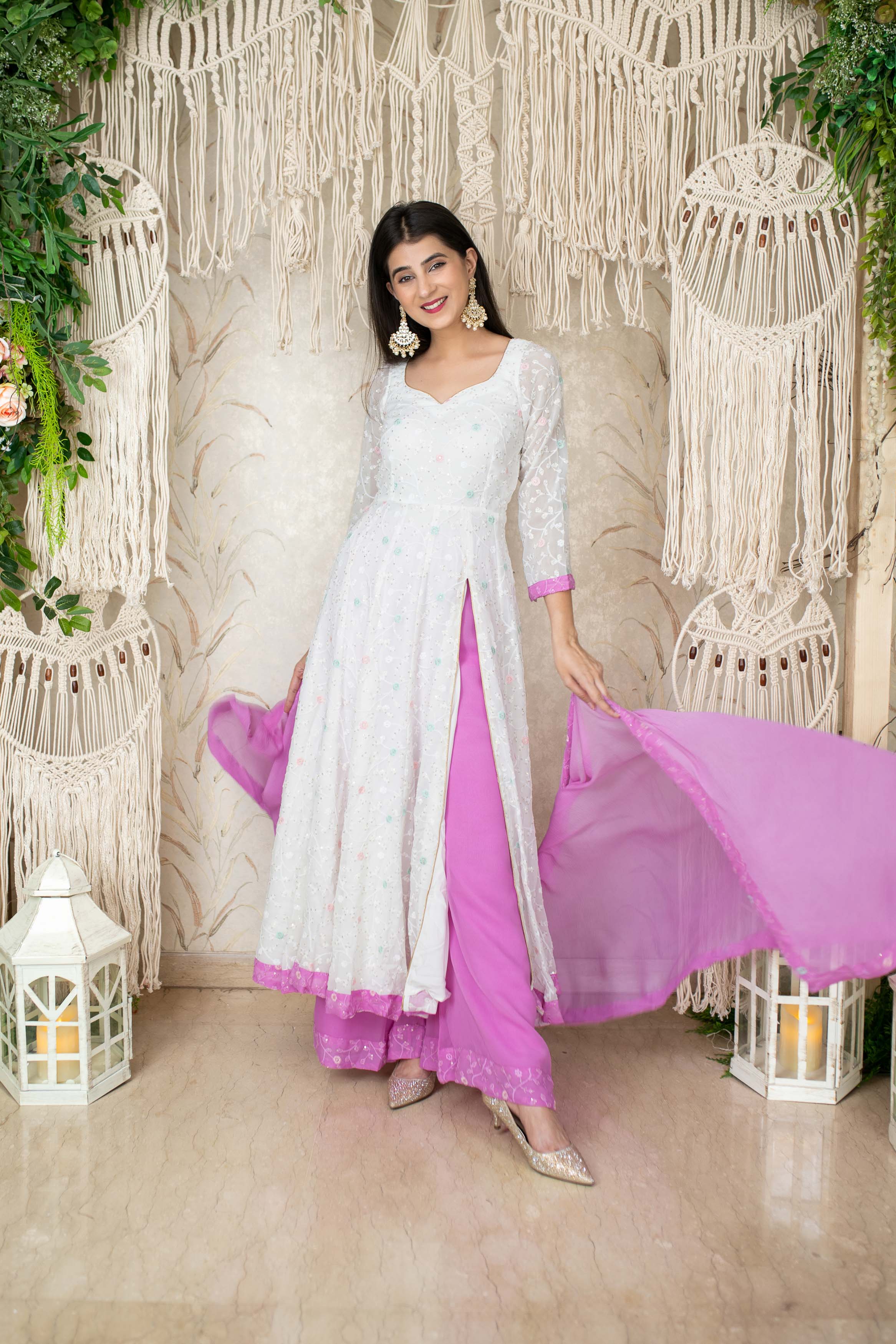 White And Lavender Anarkali