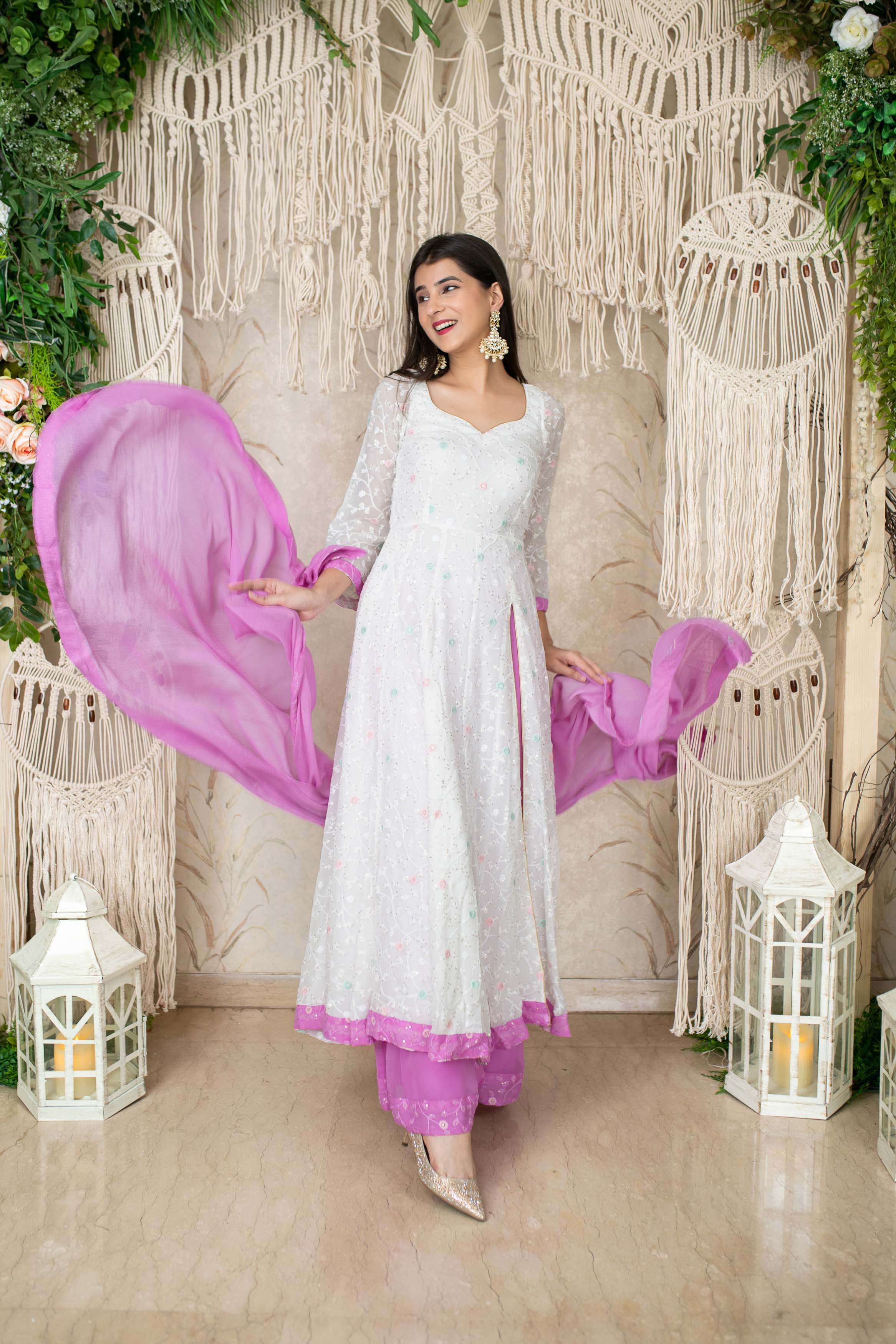 White And Lavender Anarkali