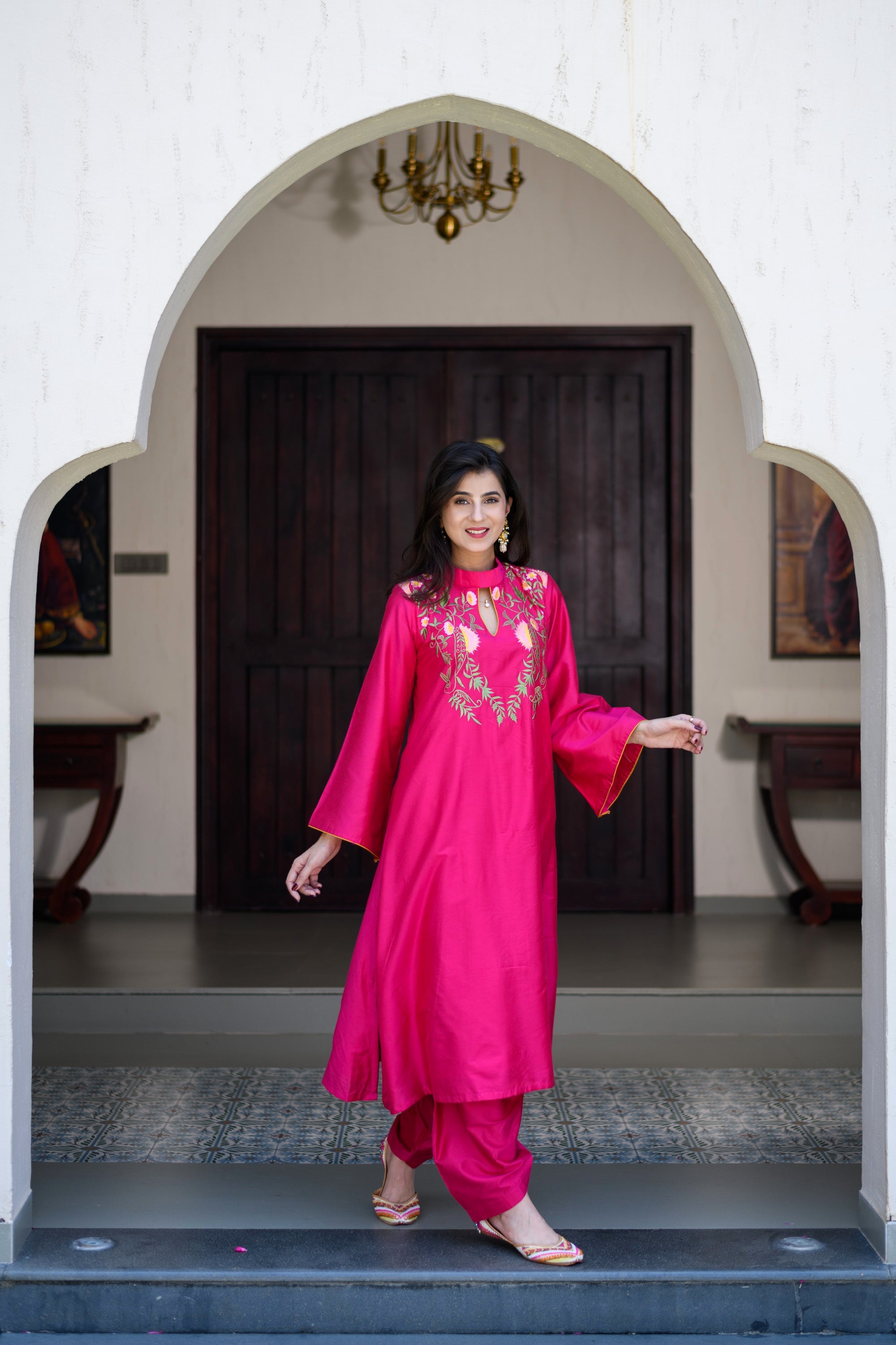 Magenta Pink Kurta Embroidery Co-Ord Set