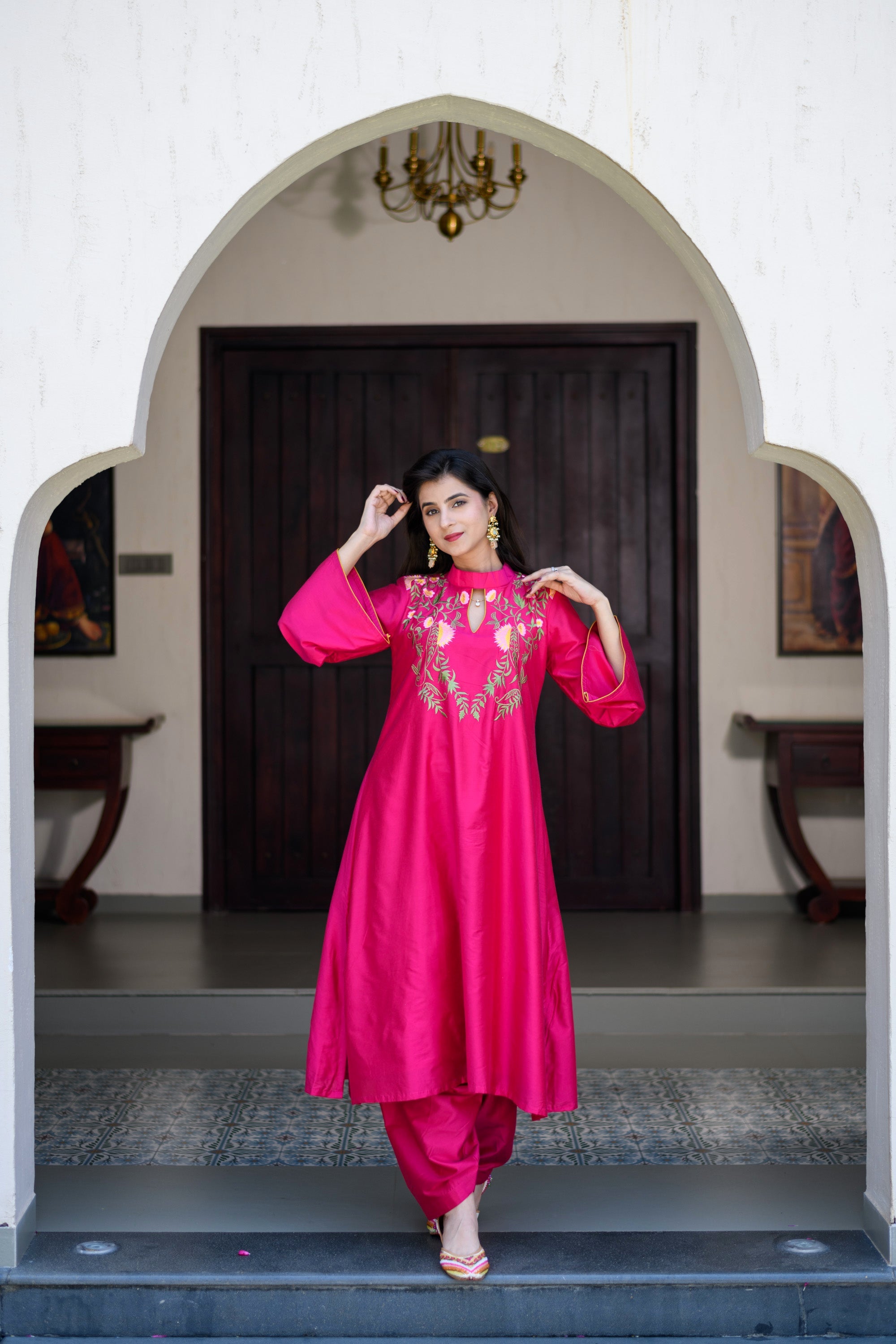 Magenta Pink Kurta Embroidery Co-Ord Set