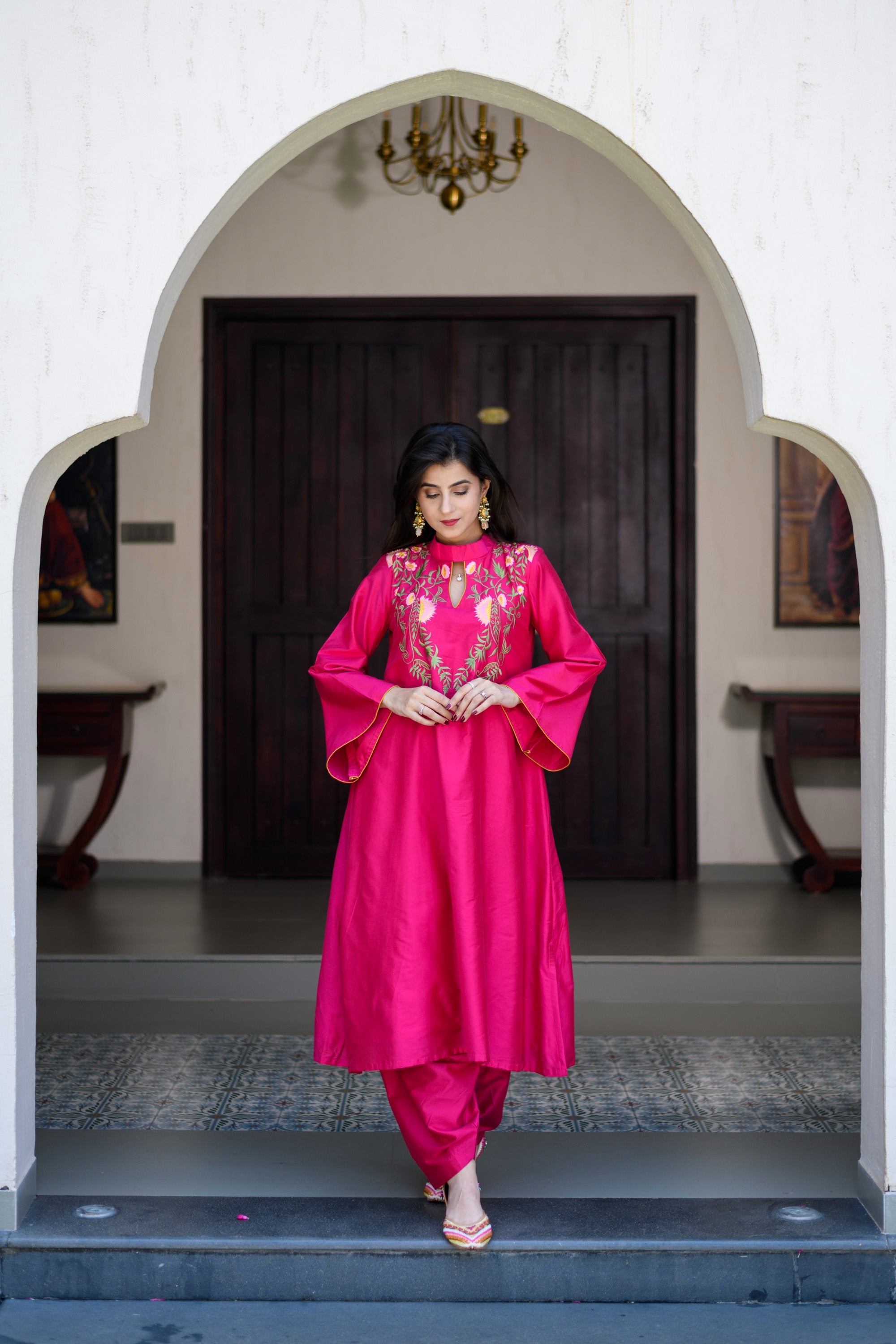 Magenta Pink Kurta Embroidery Co-Ord Set