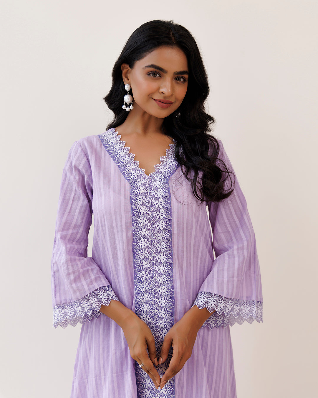 Ghazal Lavender Lino Mul Up-down Lace Co-ord Set