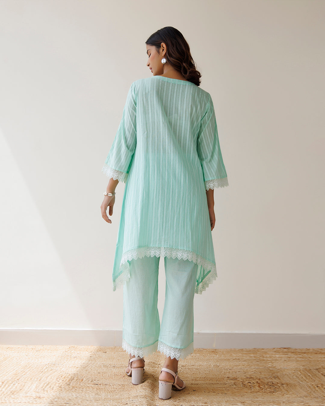 Ghazal Sea Green Lino Mul Up-down Lace Co-ord Set