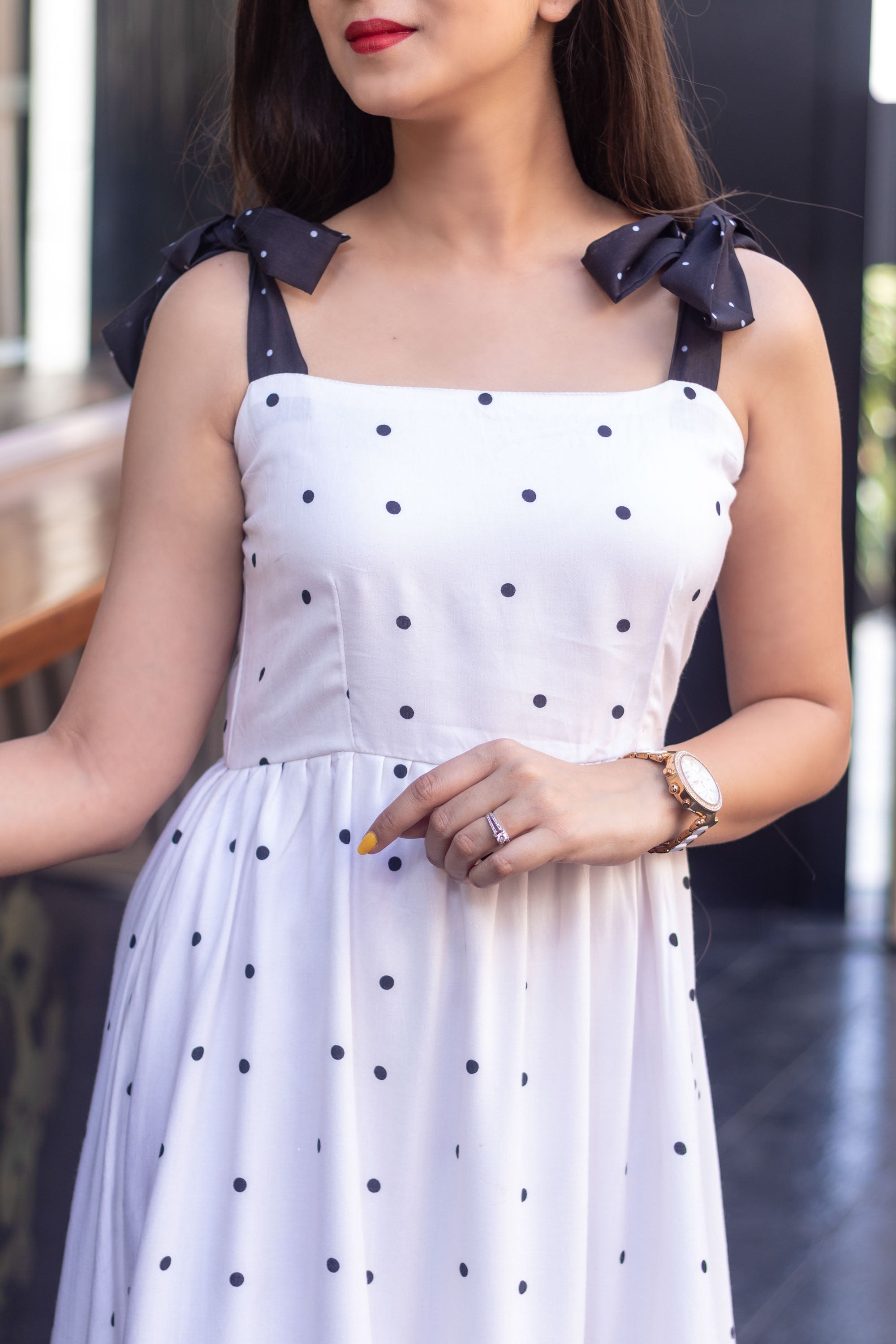 White Polka Dot Long Dress