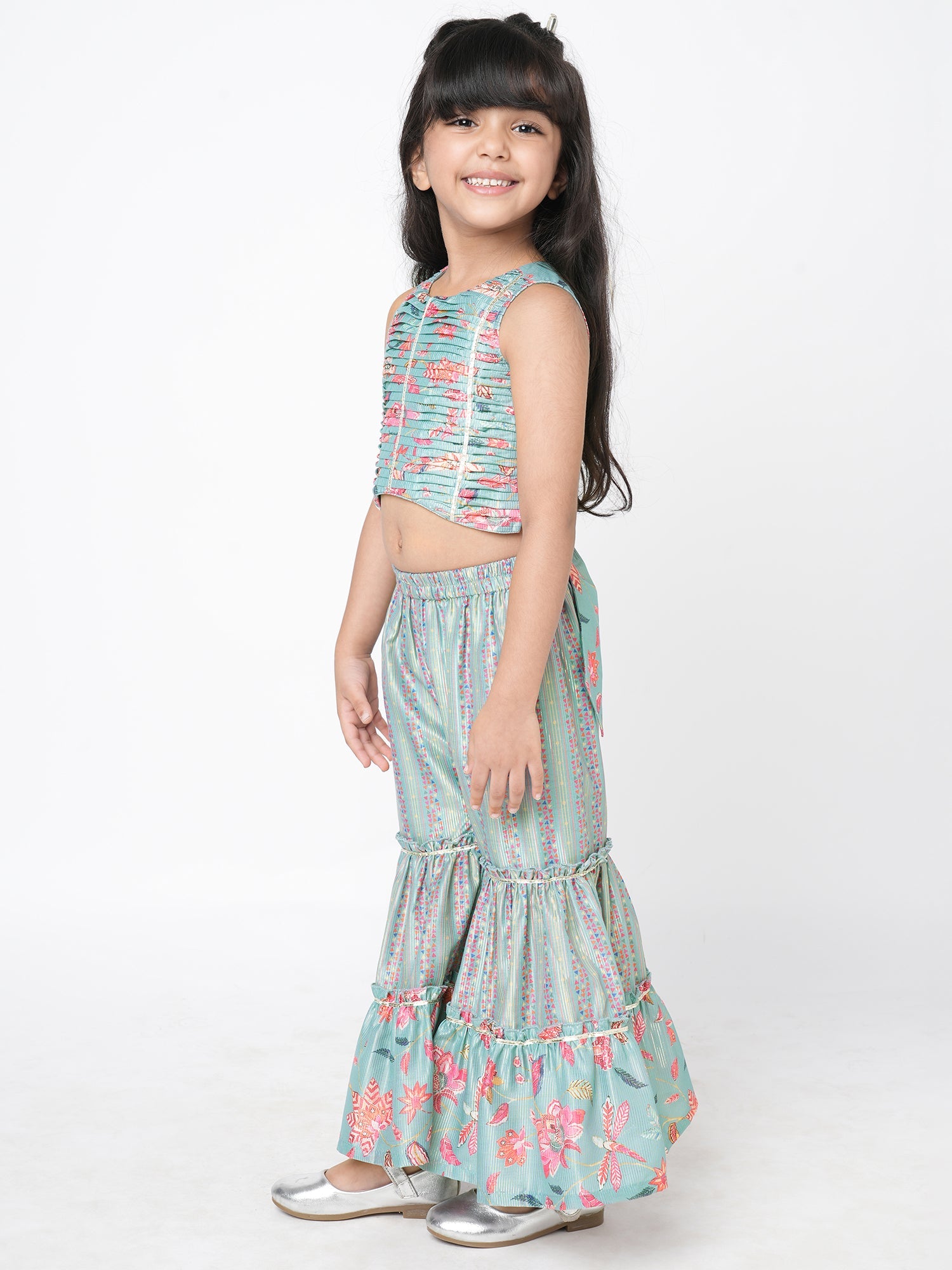 Golden Weaves Blue Crop Top with Palazzo Girls Co-ordinate set