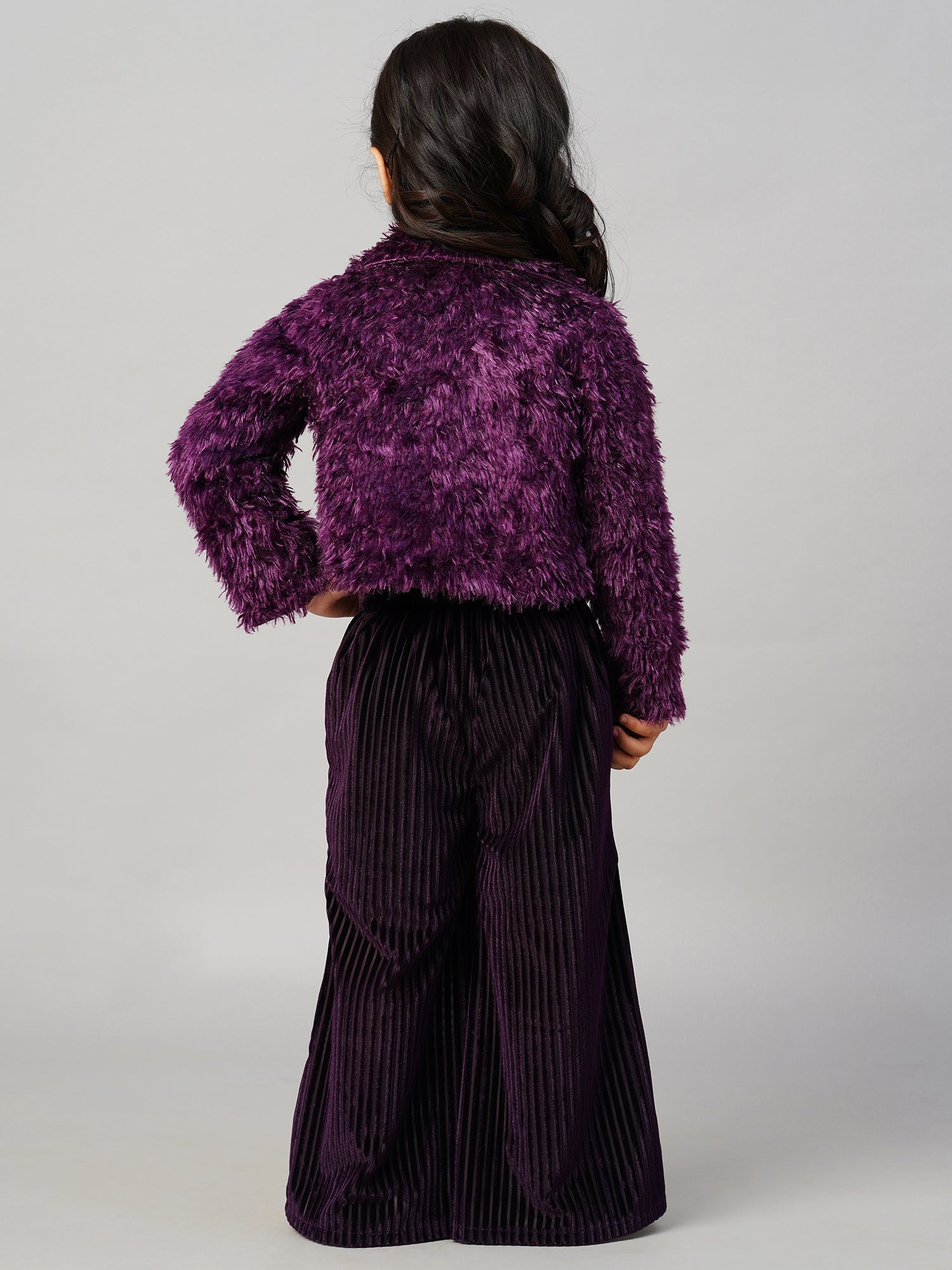 Glam Up Girls Party Fur Jacket With Palazzo Pant