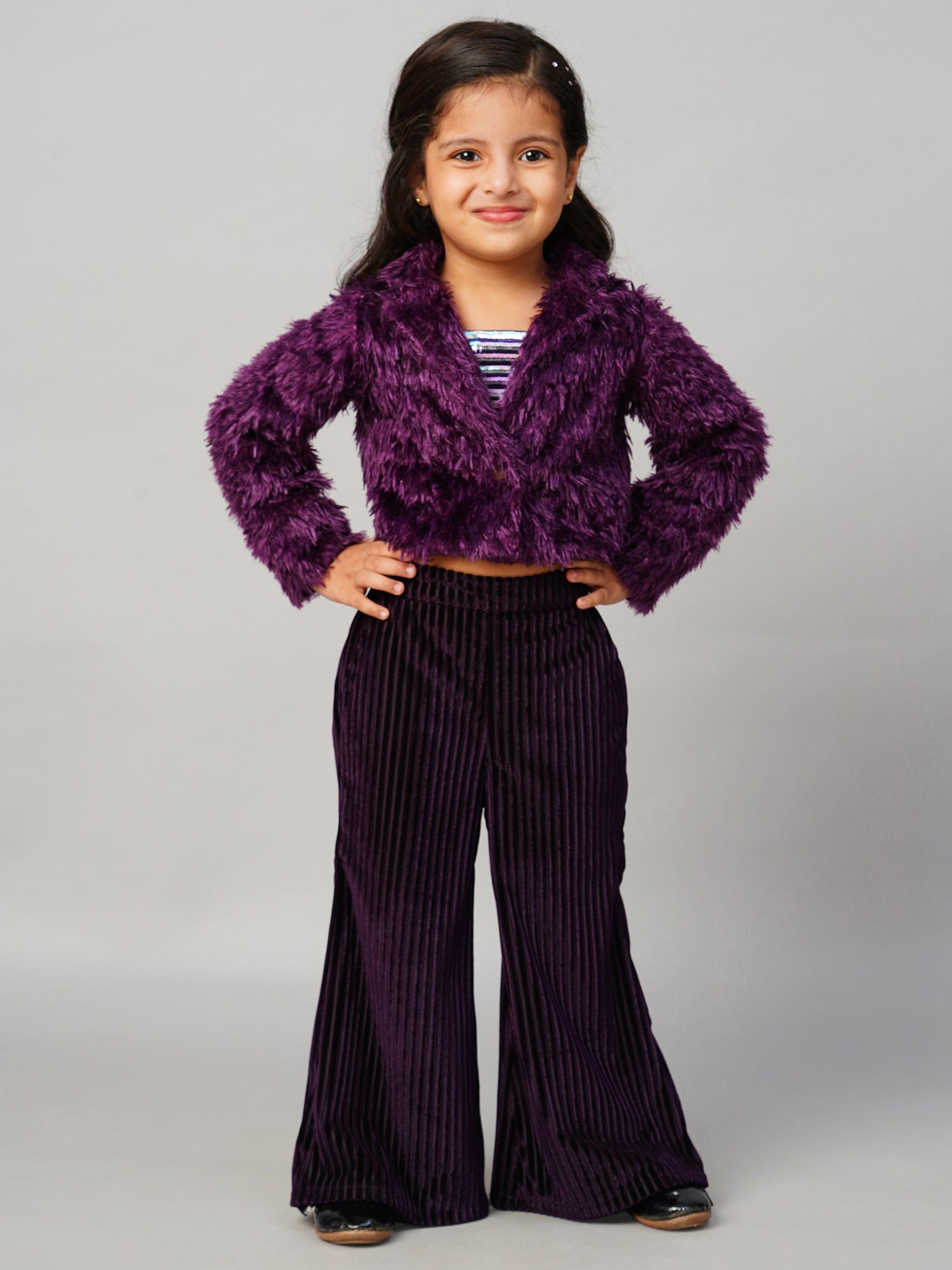 Glam Up Girls Party Fur Jacket With Palazzo Pant