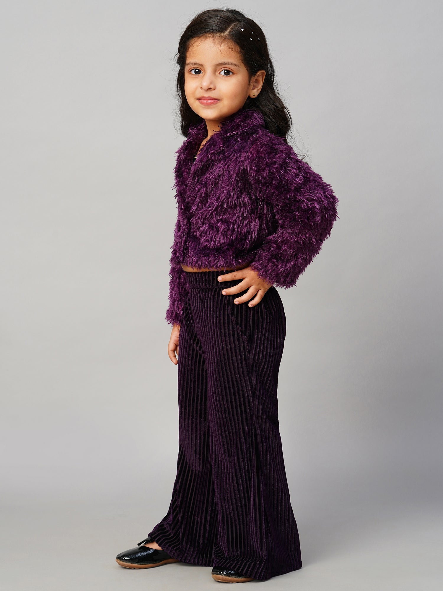 Glam Up Girls Party Fur Jacket With Palazzo Pant