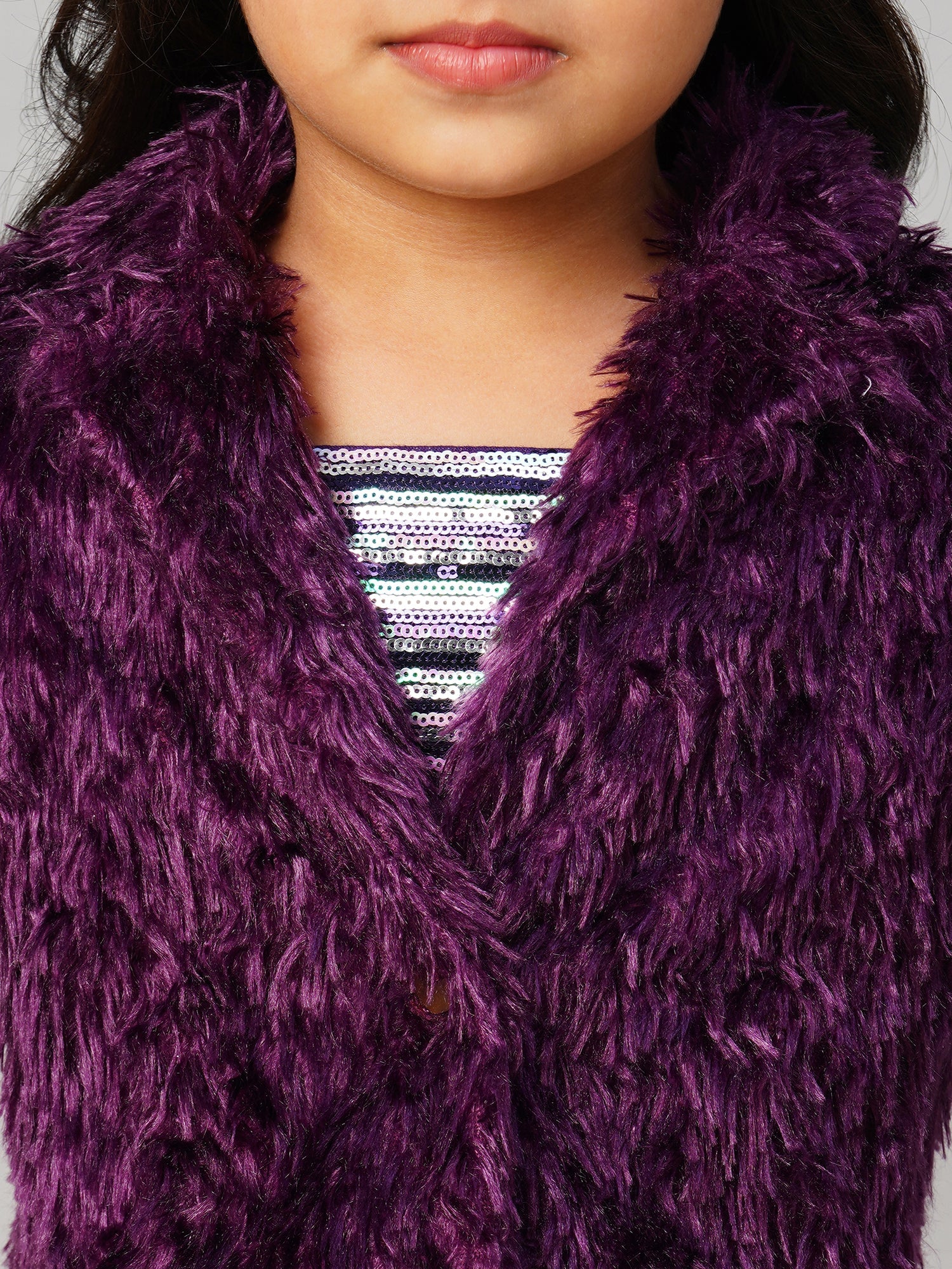 Glam Up Girls Party Fur Jacket With Palazzo Pant