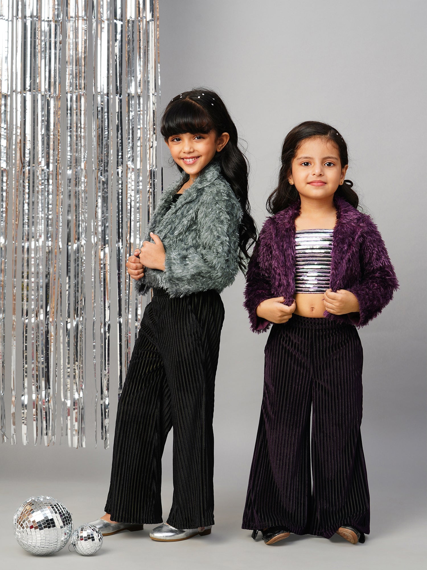 Glam Up Girls Party Fur Jacket With Palazzo Pant