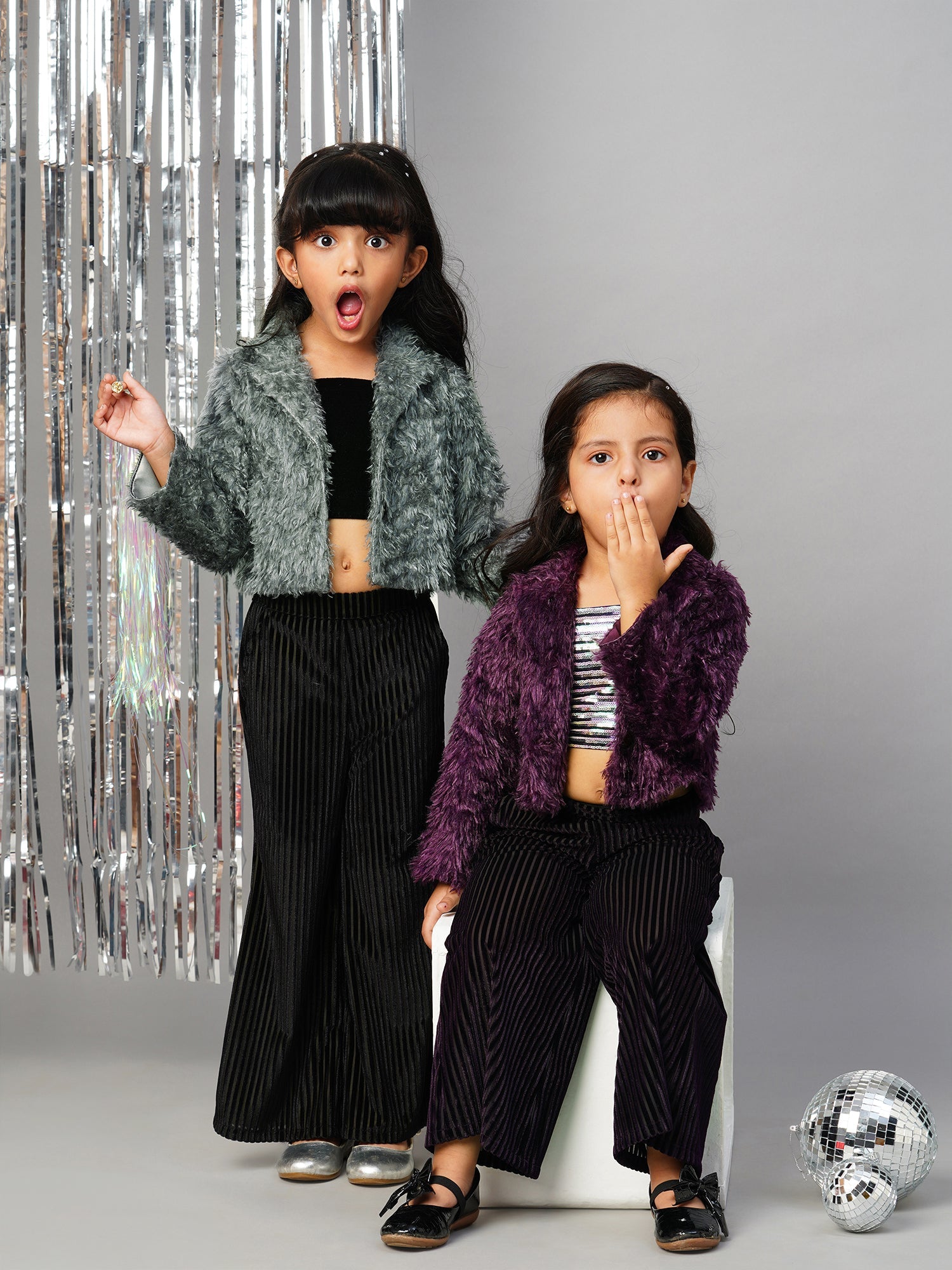 Glam Up Girls Party Fur Jacket With Palazzo Pant