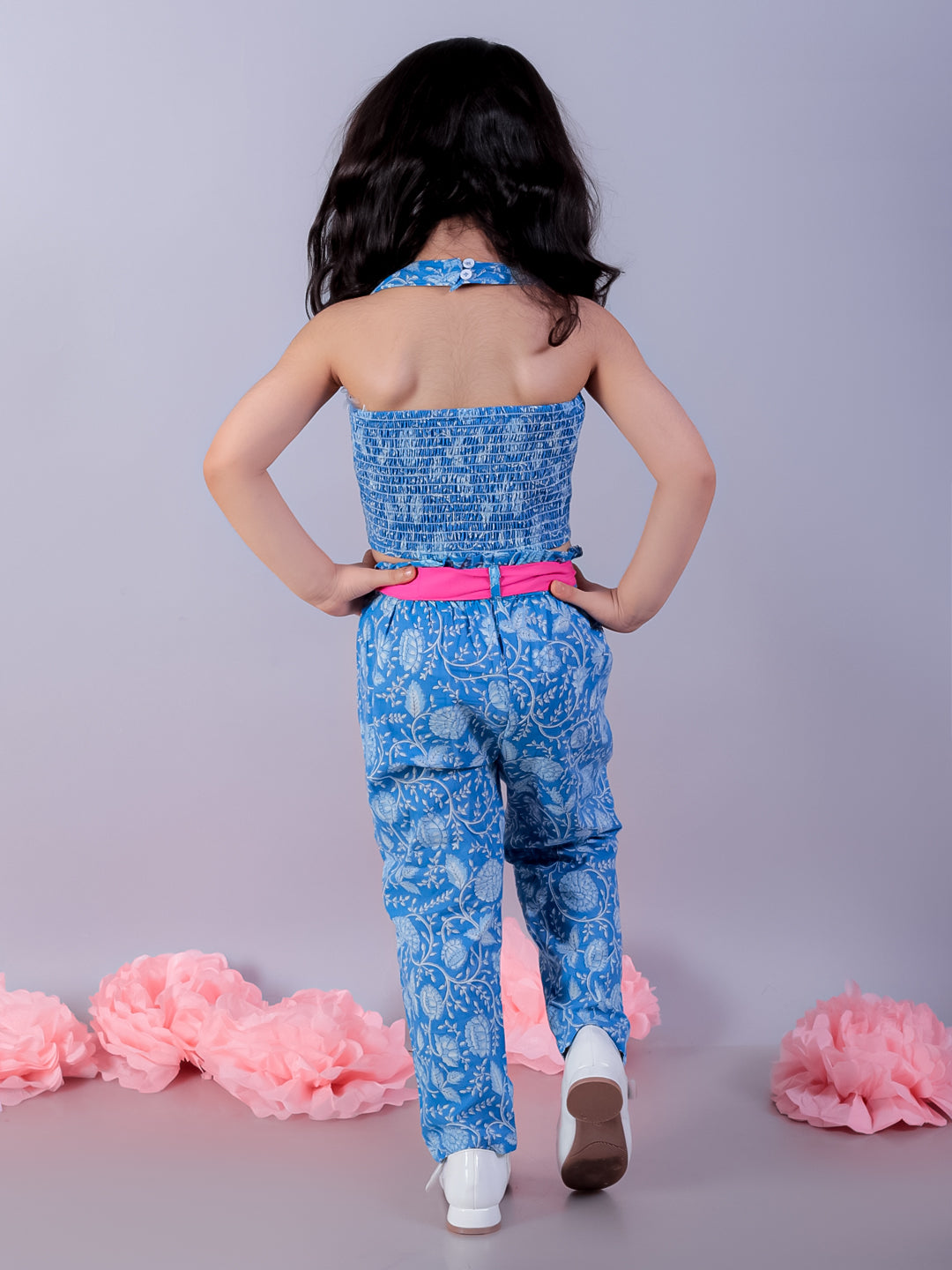 Jaipur Girls Blue Printed Top with Printed Pant Girls Co-ordinate set