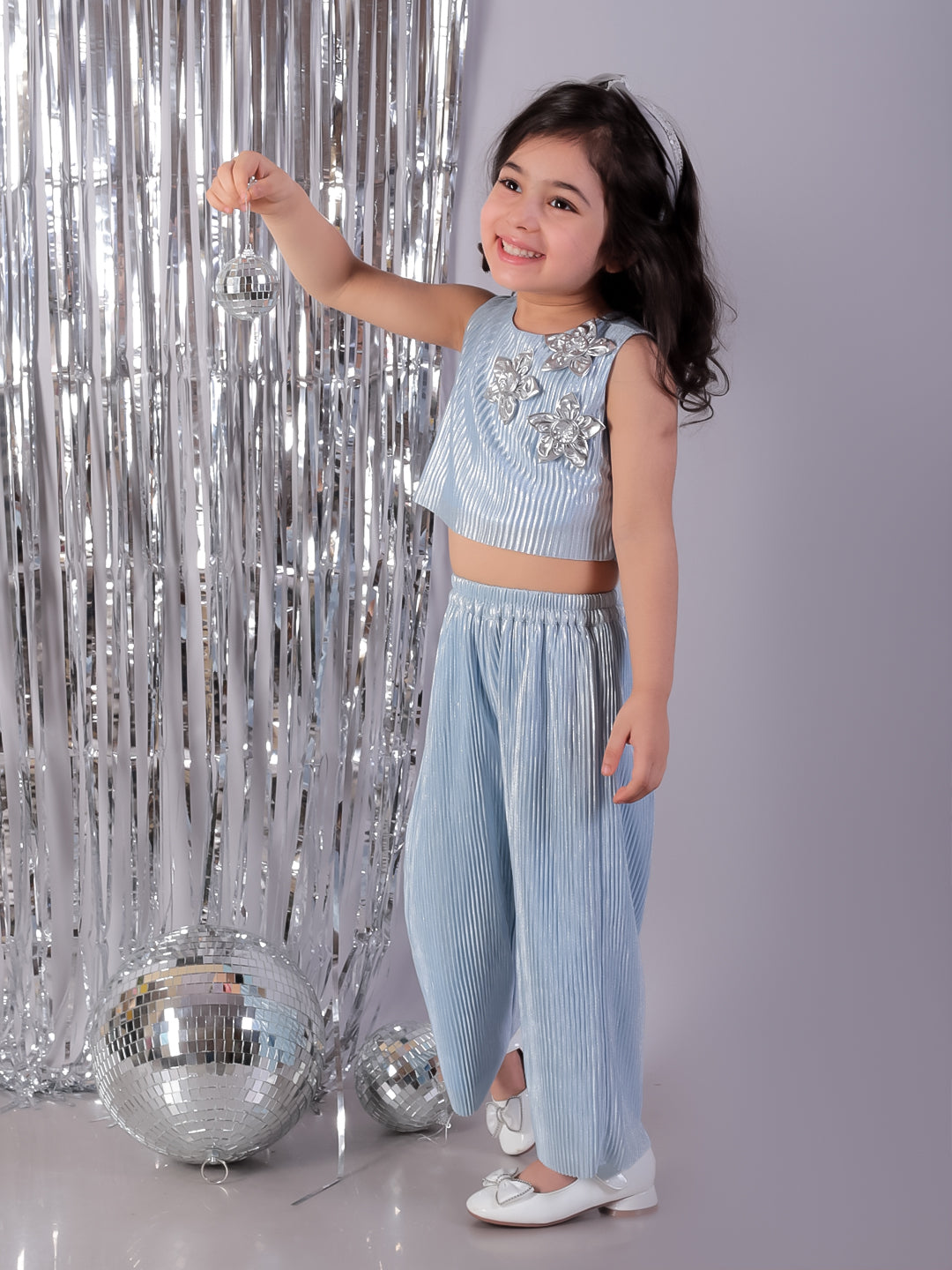 Glam Up Girls Blue Party Top and Pant Co-ordinate Set