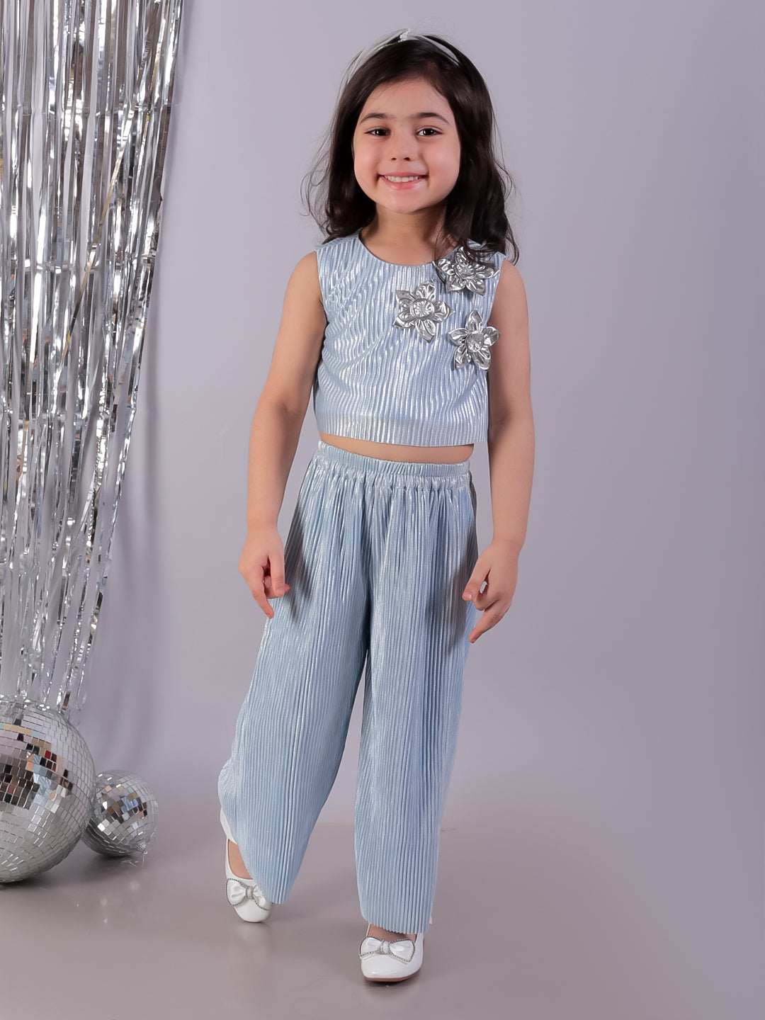 Glam Up Girls Blue Party Top and Pant Co-ordinate Set