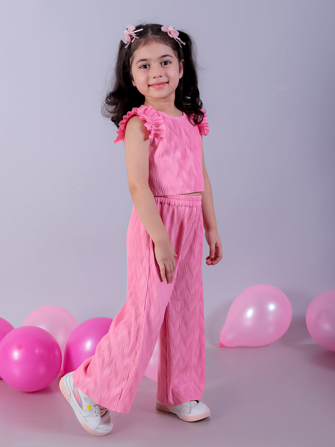 Glam Up Girls Pink Stylish Top with Pant Party Co-ordinate Set