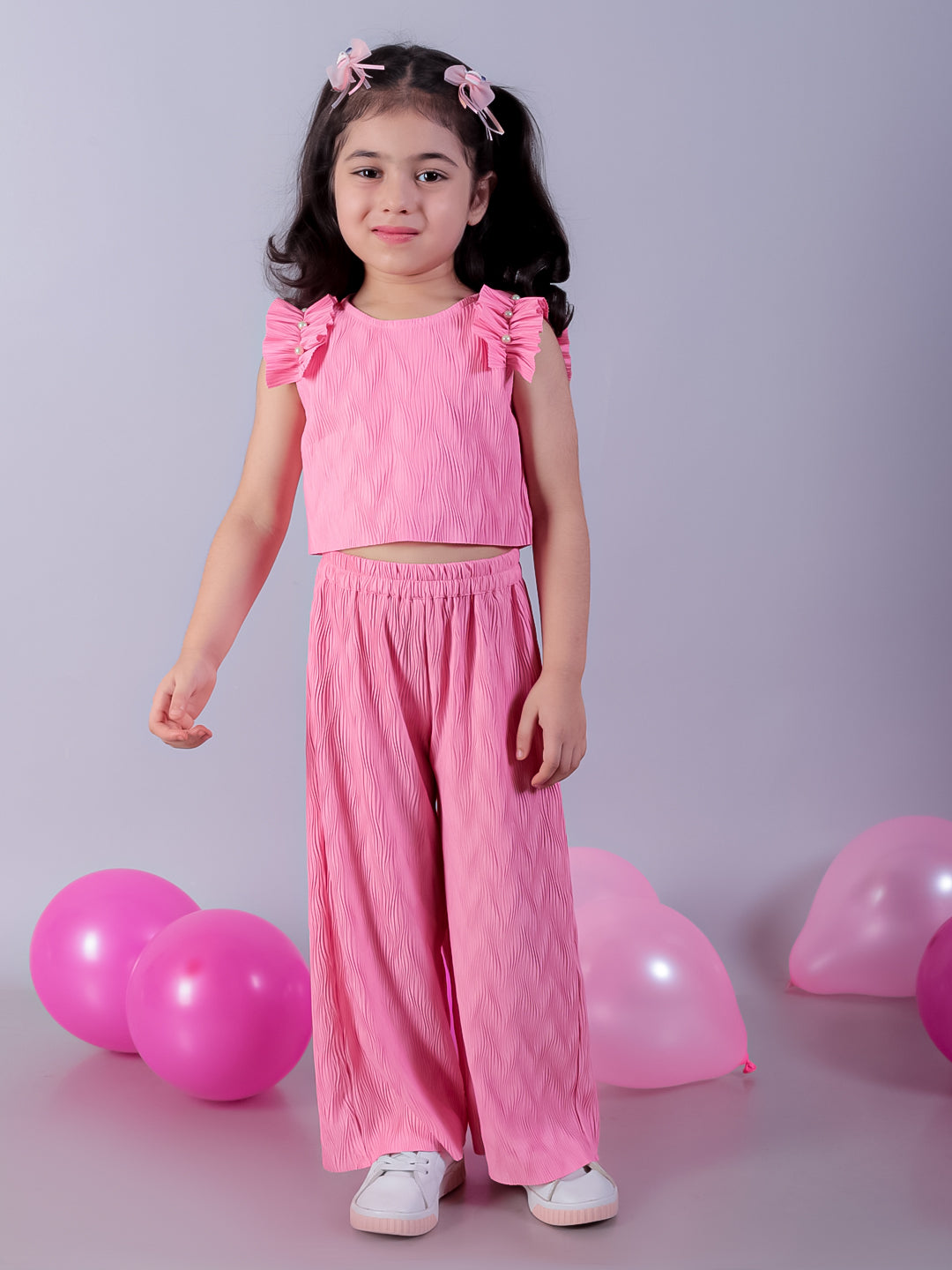 Glam Up Girls Pink Stylish Top with Pant Party Co-ordinate Set