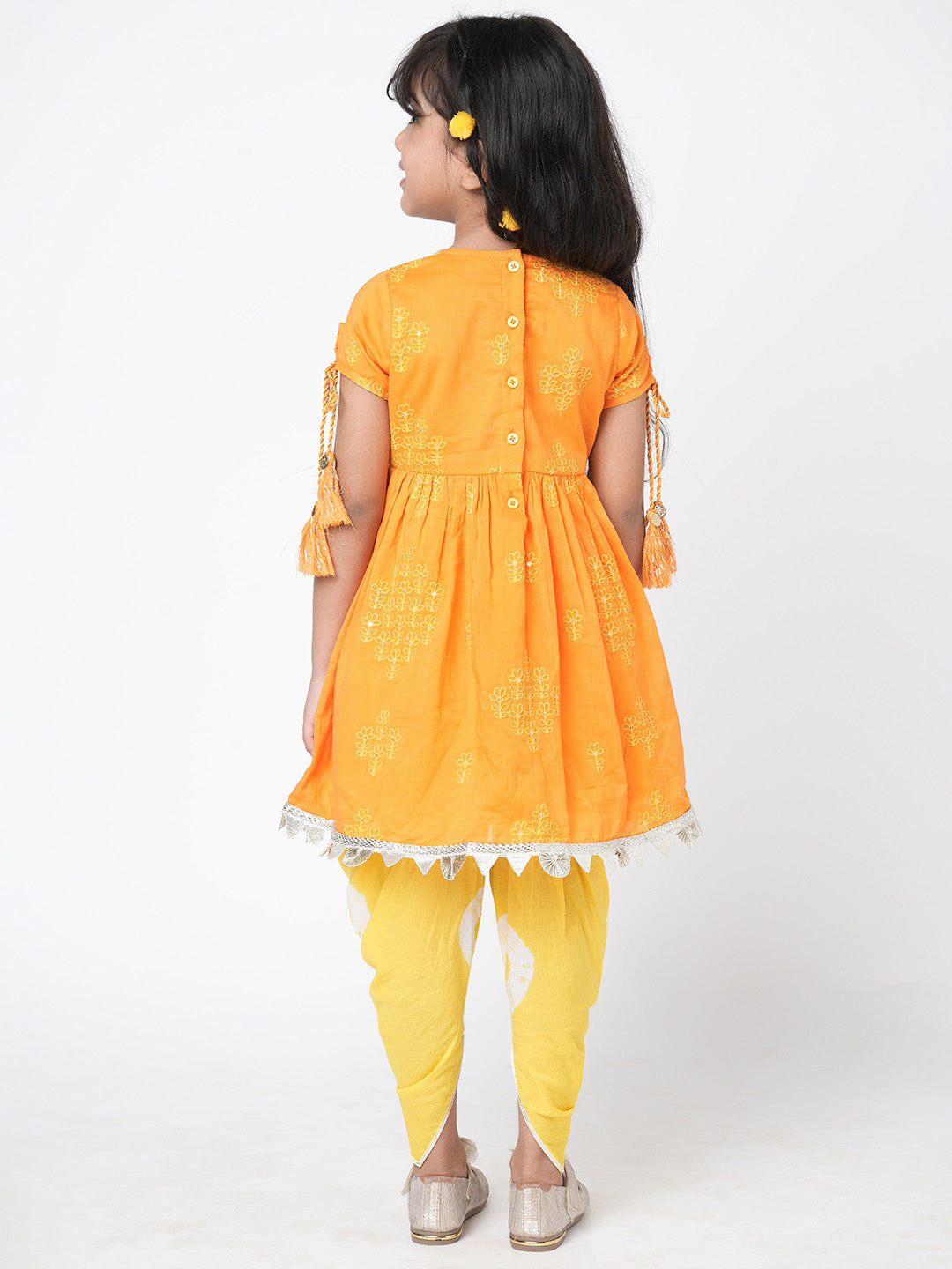 Marigold Magic Girls Orange Embroidered Kurta with Dhoti set