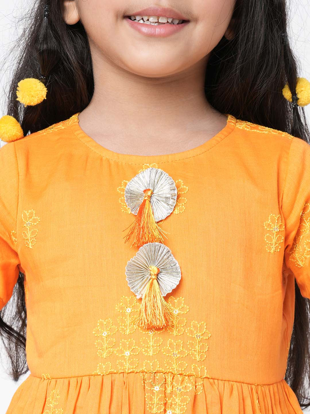 Marigold Magic Girls Orange Embroidered Kurta with Dhoti set