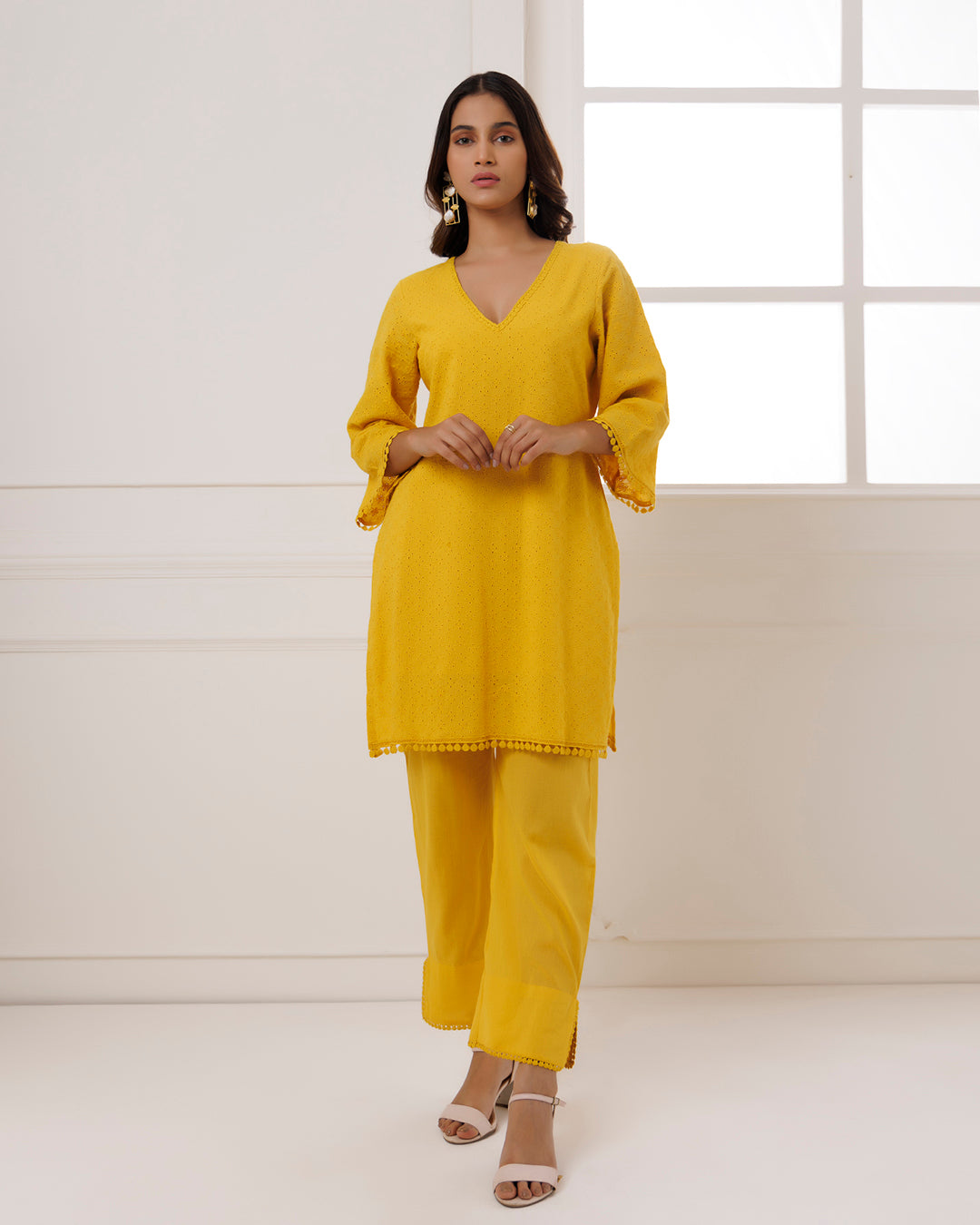 Mustard Schiffili Kurta Set