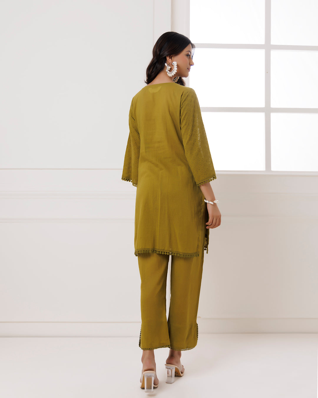 Olive Green Schiffili Kurta Set