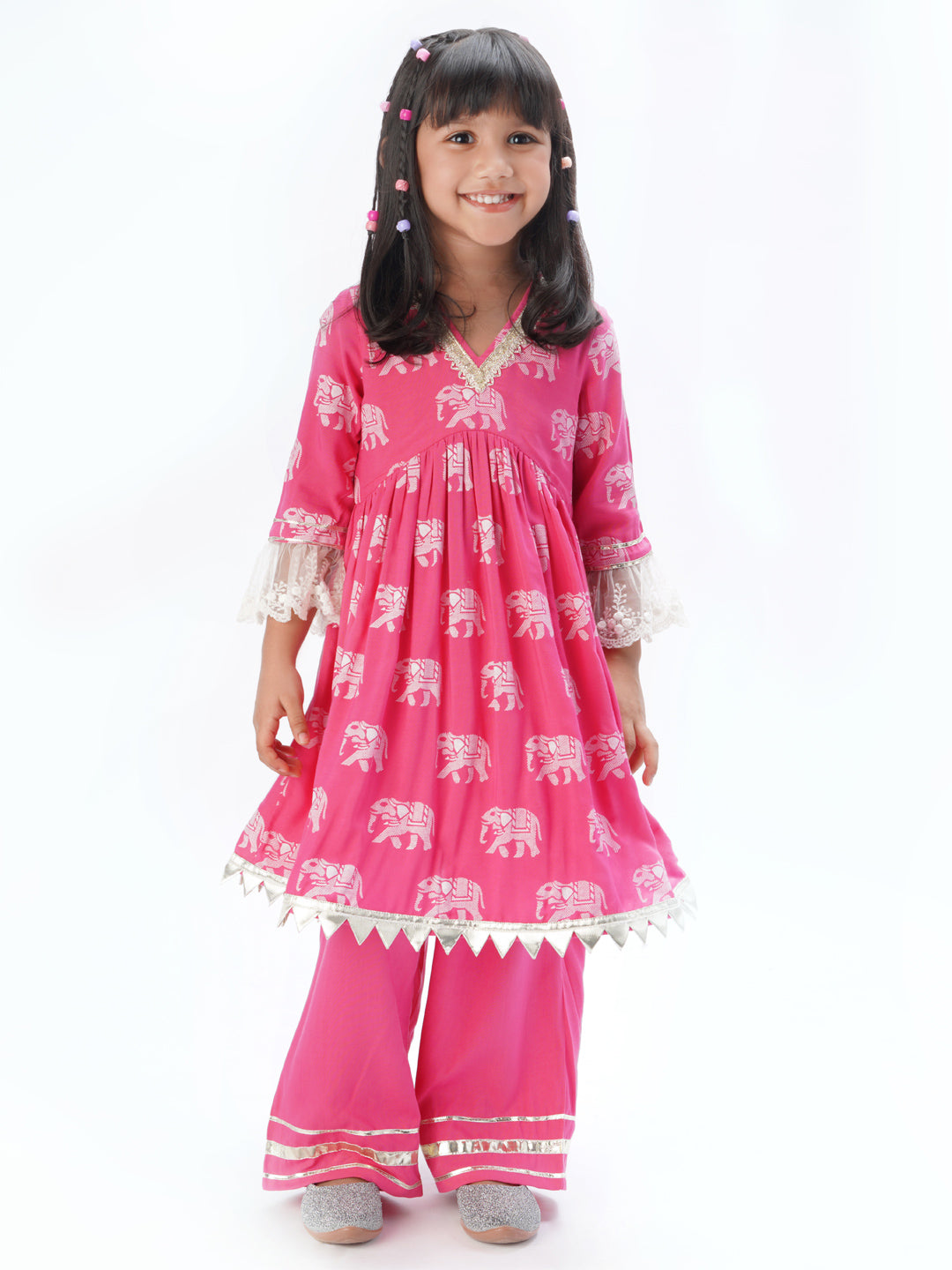 Trunk Tales Girls Pink Kurta with Pant set