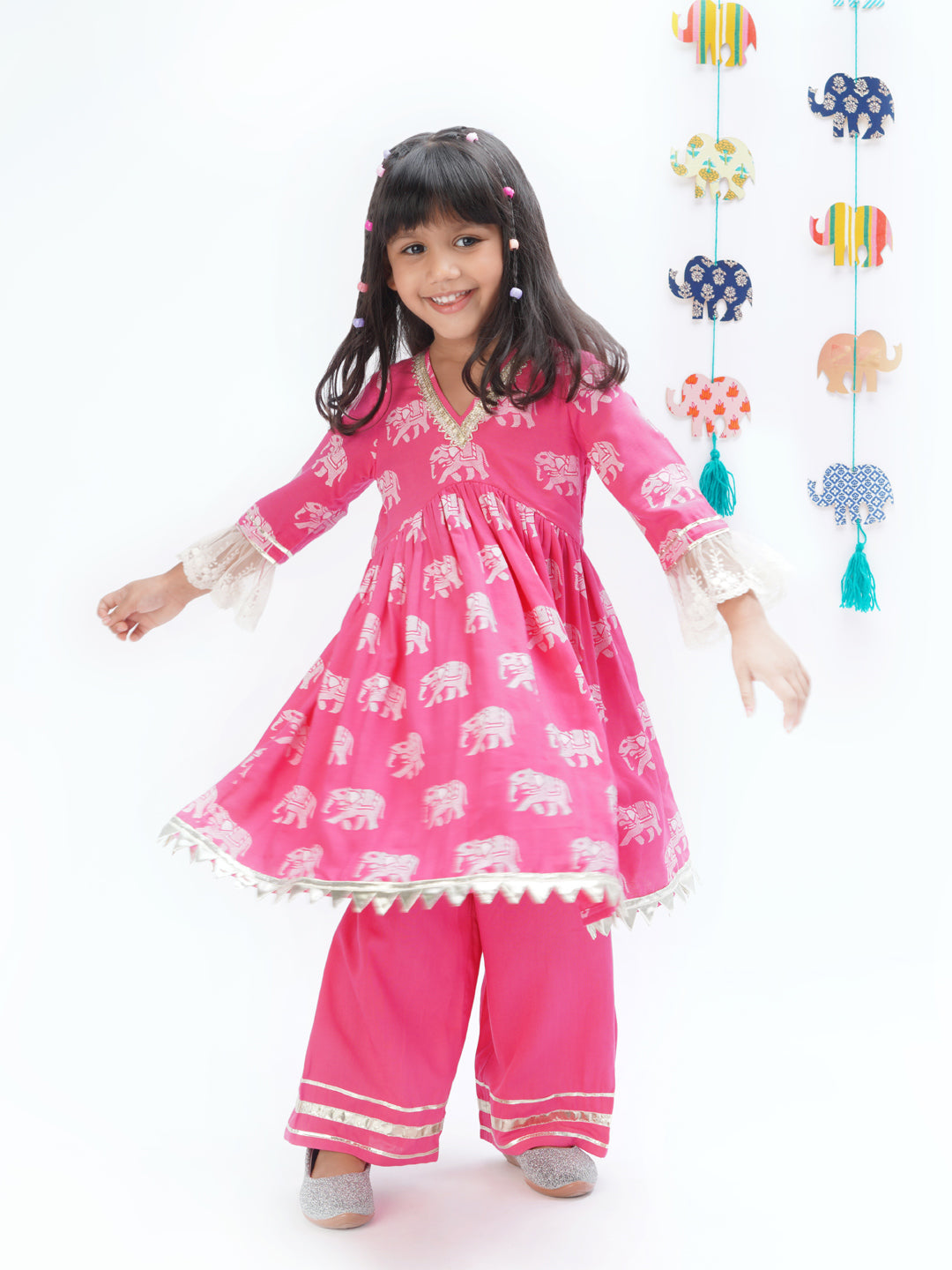 Trunk Tales Girls Pink Kurta with Pant set