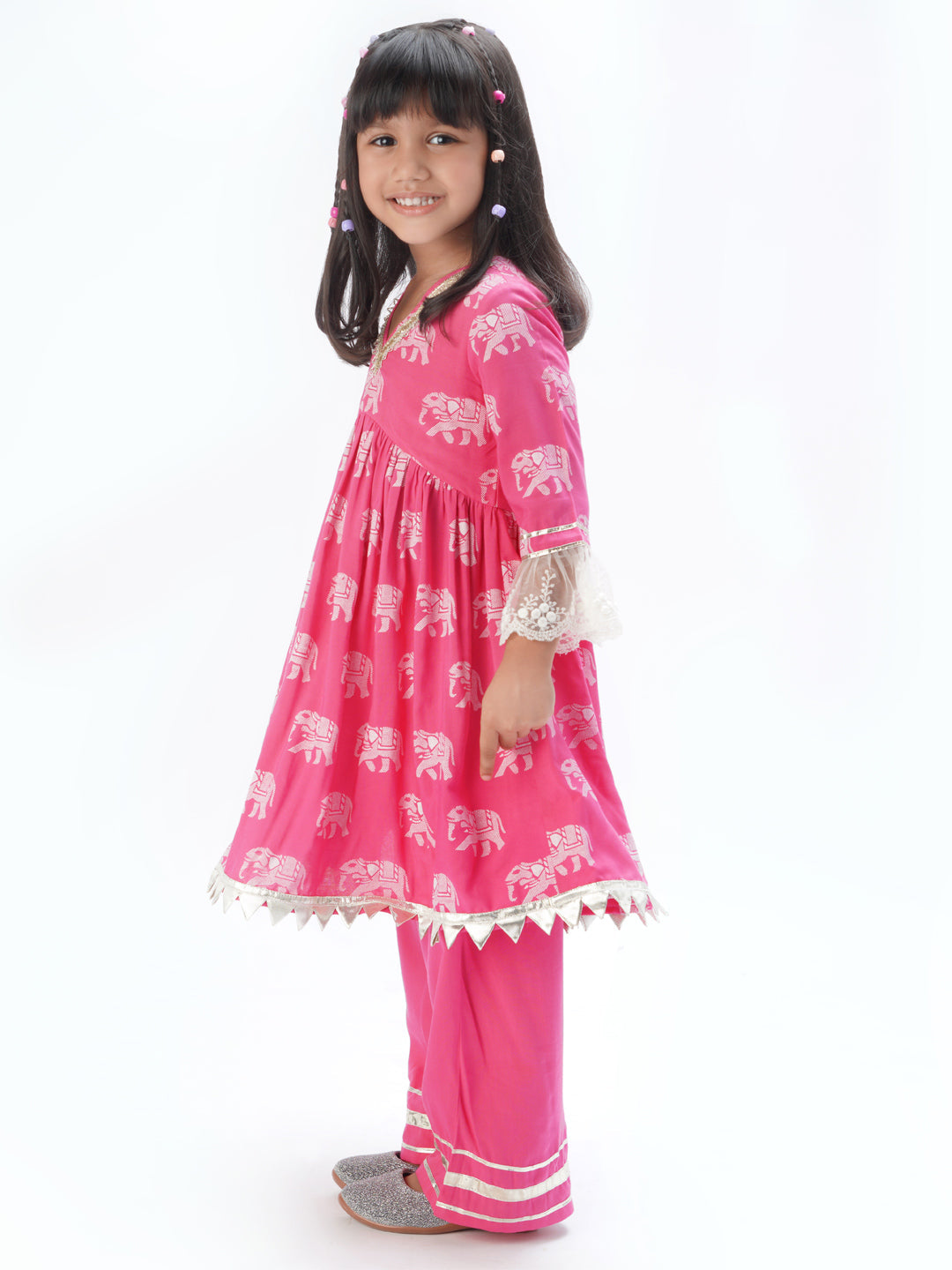 Trunk Tales Girls Pink Kurta with Pant set