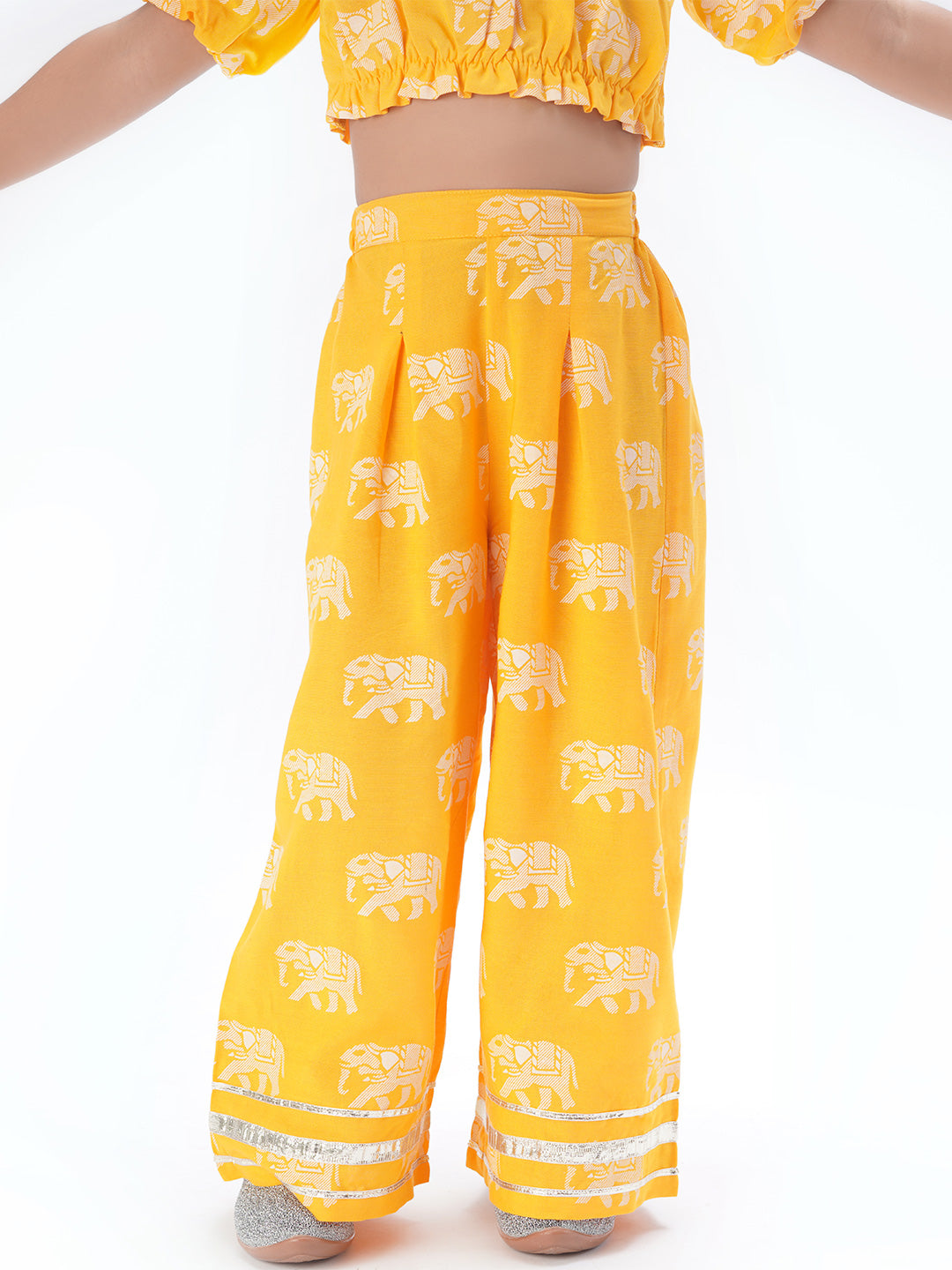 Trunk Tales Girls Yellow Crop Top with Pants Girls Co-ordinate set